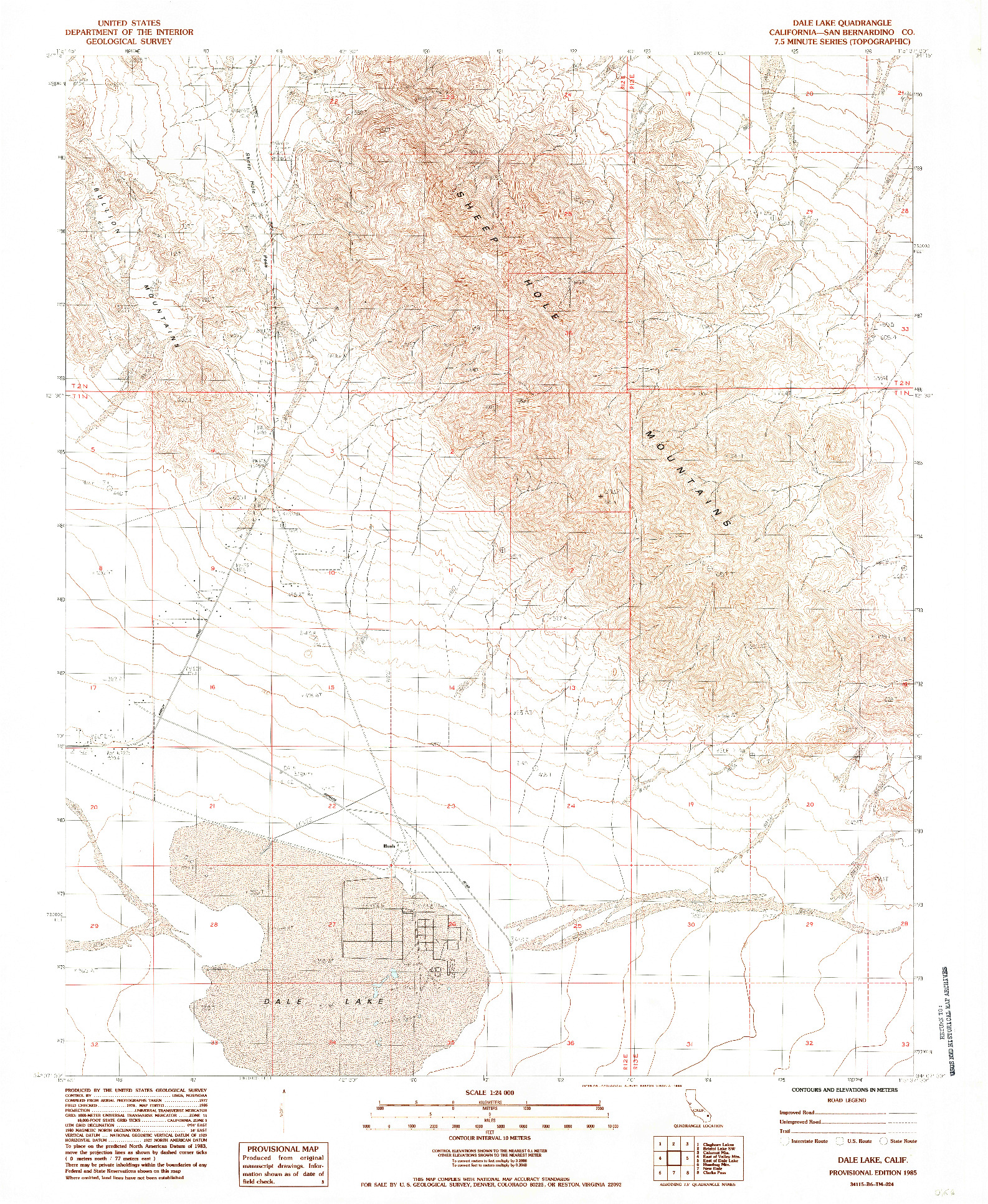 USGS 1:24000-SCALE QUADRANGLE FOR DALE LAKE, CA 1985