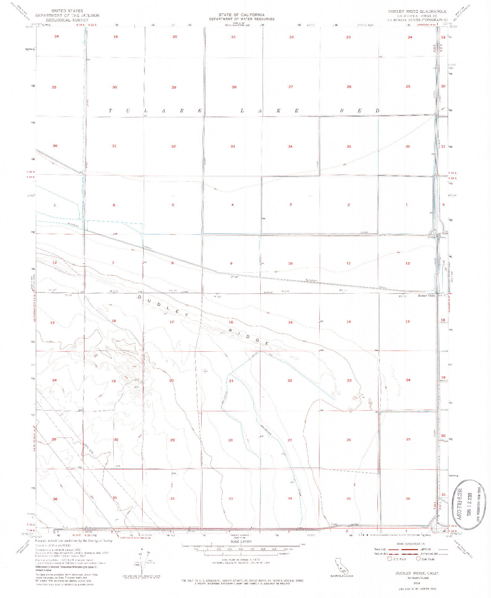 USGS 1:24000-SCALE QUADRANGLE FOR DUDLEY RIDGE, CA 1954