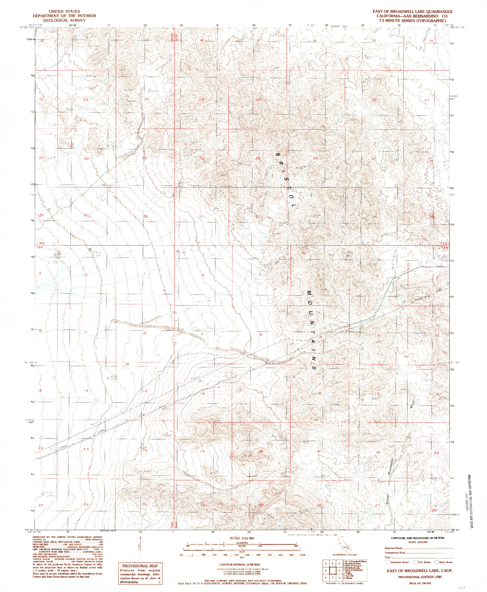 USGS 1:24000-SCALE QUADRANGLE FOR EAST OF BROADWELL LAKE, CA 1985