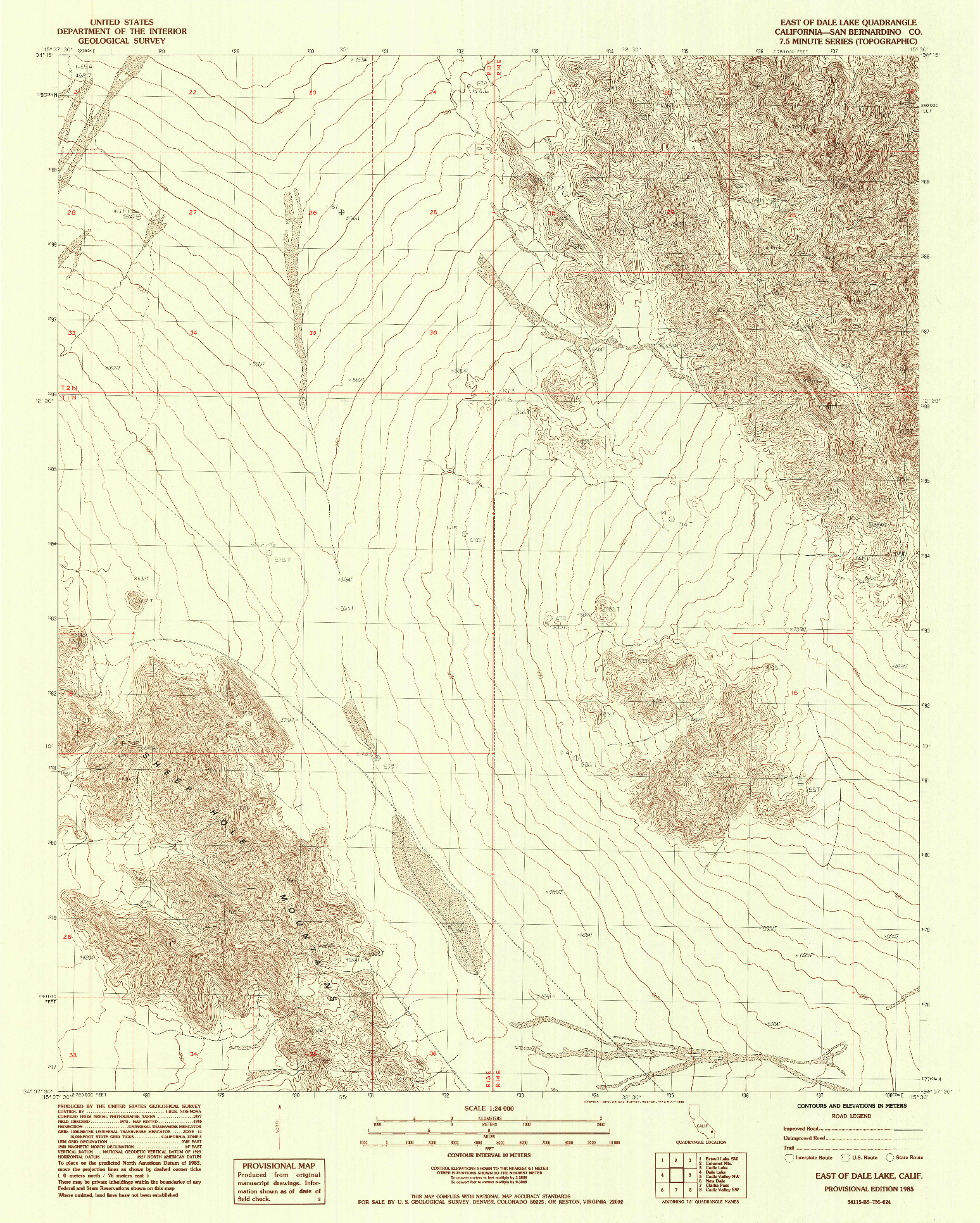 USGS 1:24000-SCALE QUADRANGLE FOR EAST OF DALE LAKE, CA 1985