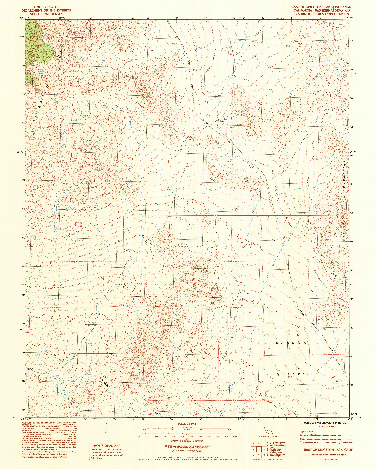USGS 1:24000-SCALE QUADRANGLE FOR EAST OF KINGSTON PEAK, CA 1984