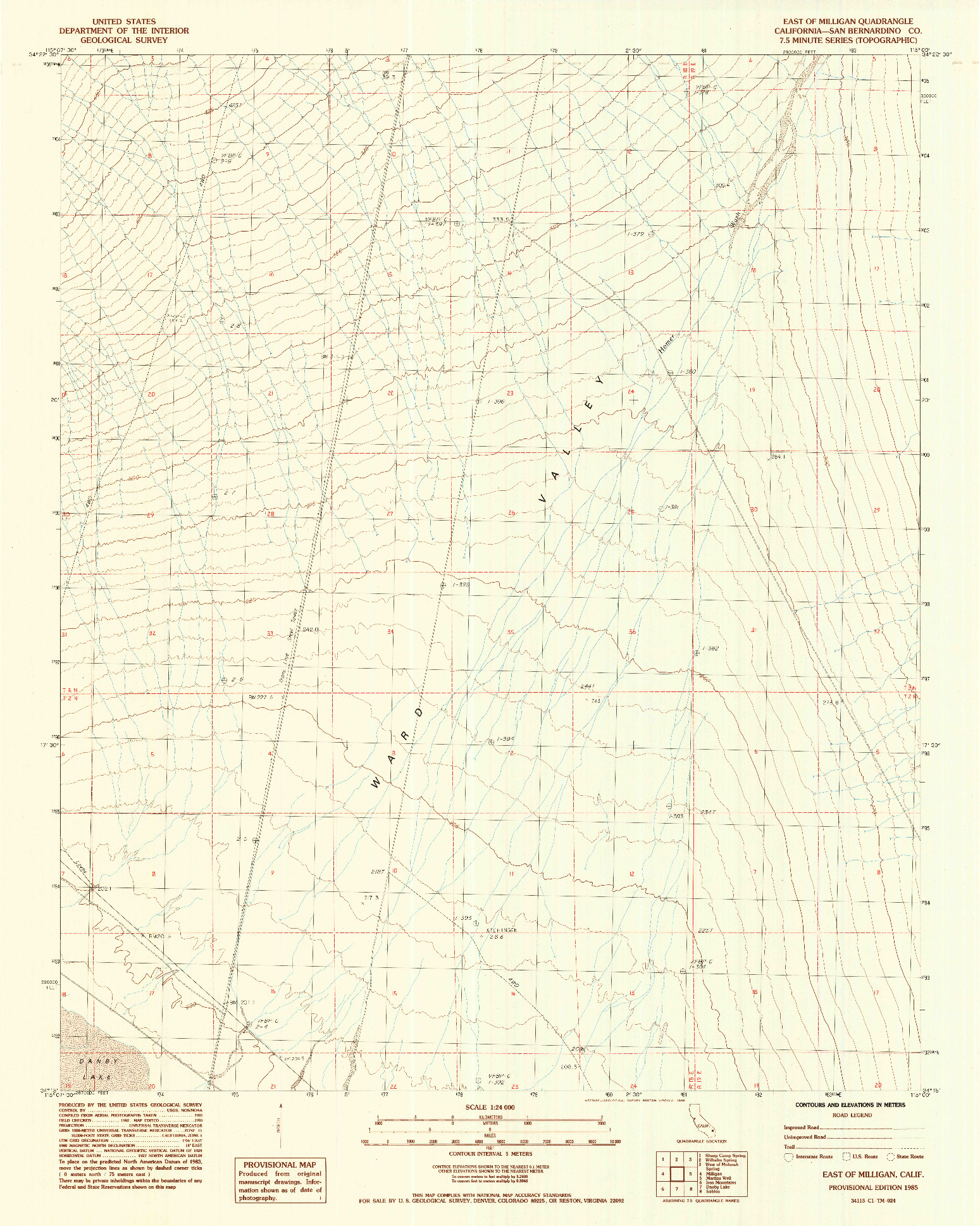 USGS 1:24000-SCALE QUADRANGLE FOR EAST OF MILLIGAN, CA 1985