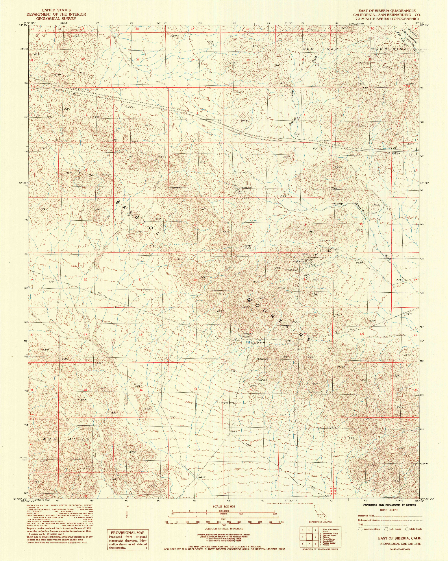 USGS 1:24000-SCALE QUADRANGLE FOR EAST OF SIBERIA, CA 1985