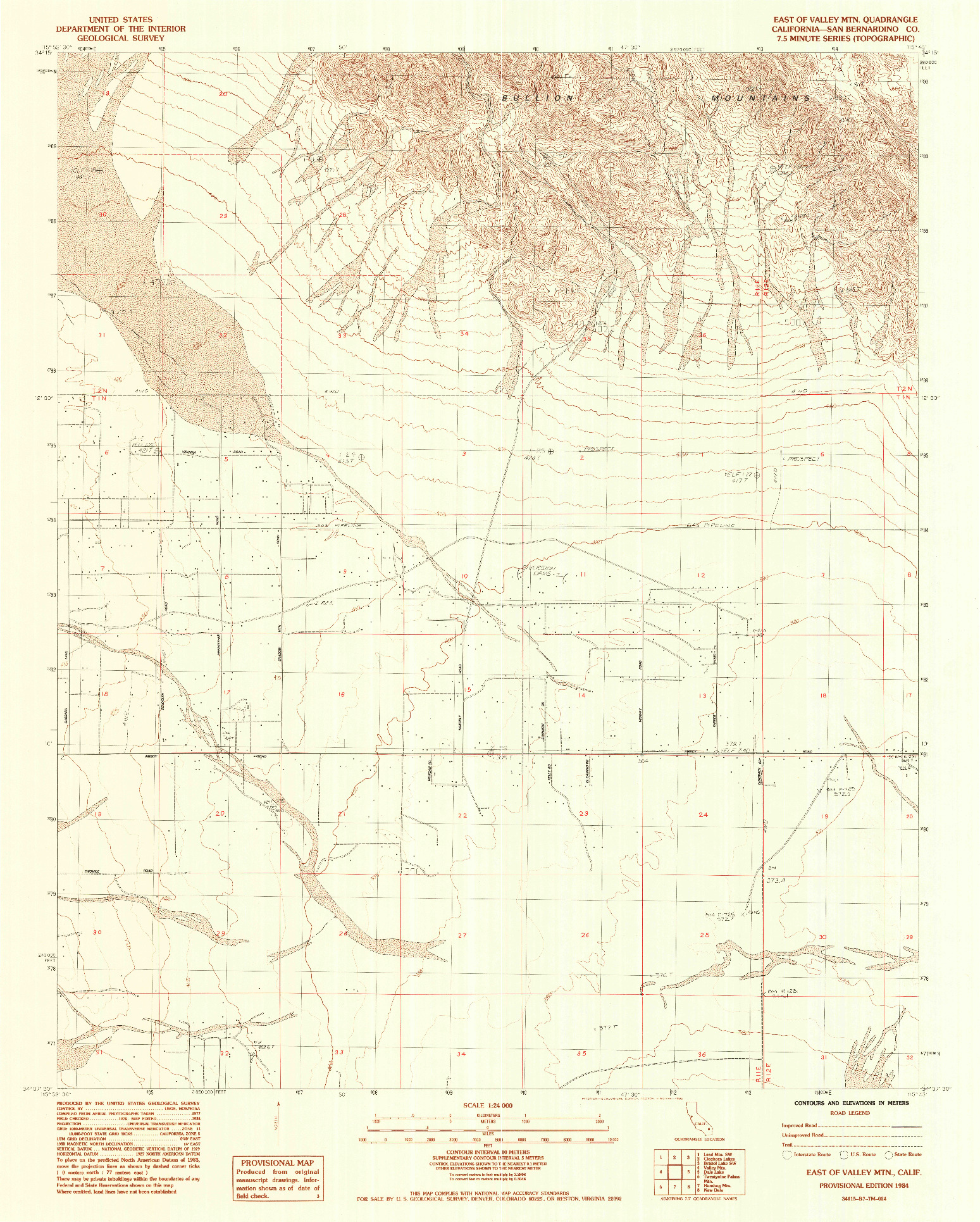 USGS 1:24000-SCALE QUADRANGLE FOR EAST OF VALLEY MTN., CA 1984