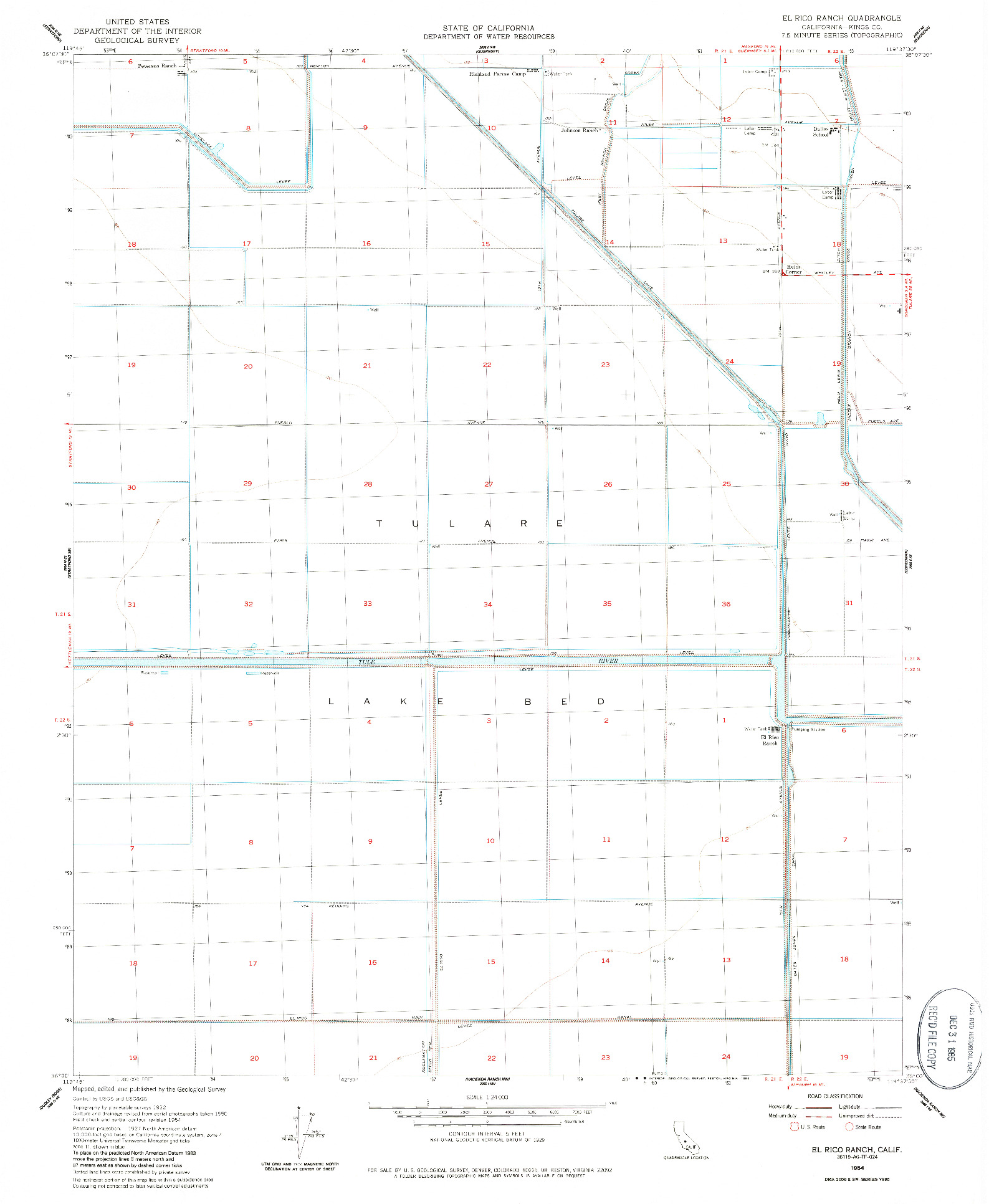 USGS 1:24000-SCALE QUADRANGLE FOR EL RICO RANCH, CA 1954