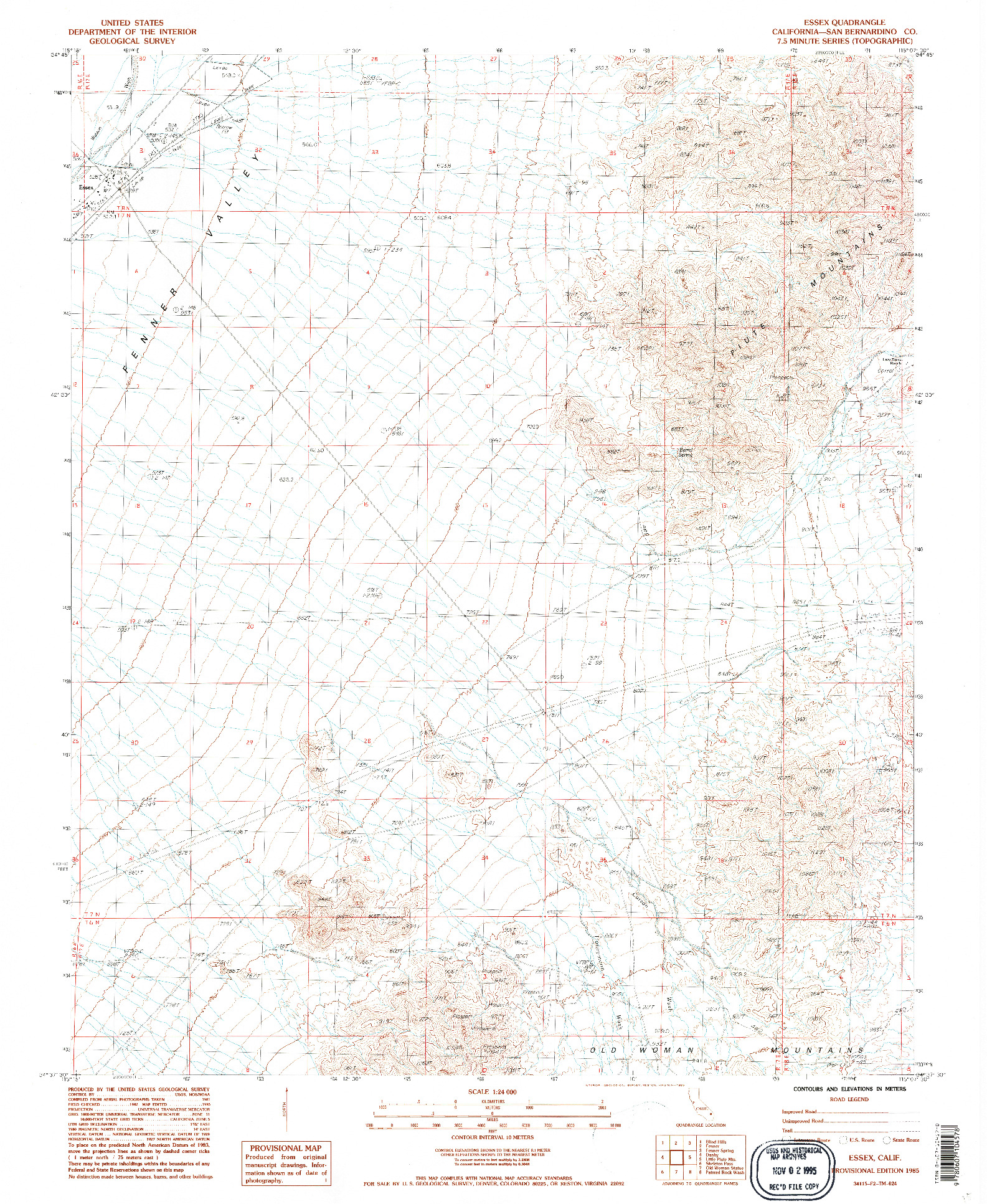 USGS 1:24000-SCALE QUADRANGLE FOR ESSEX, CA 1985