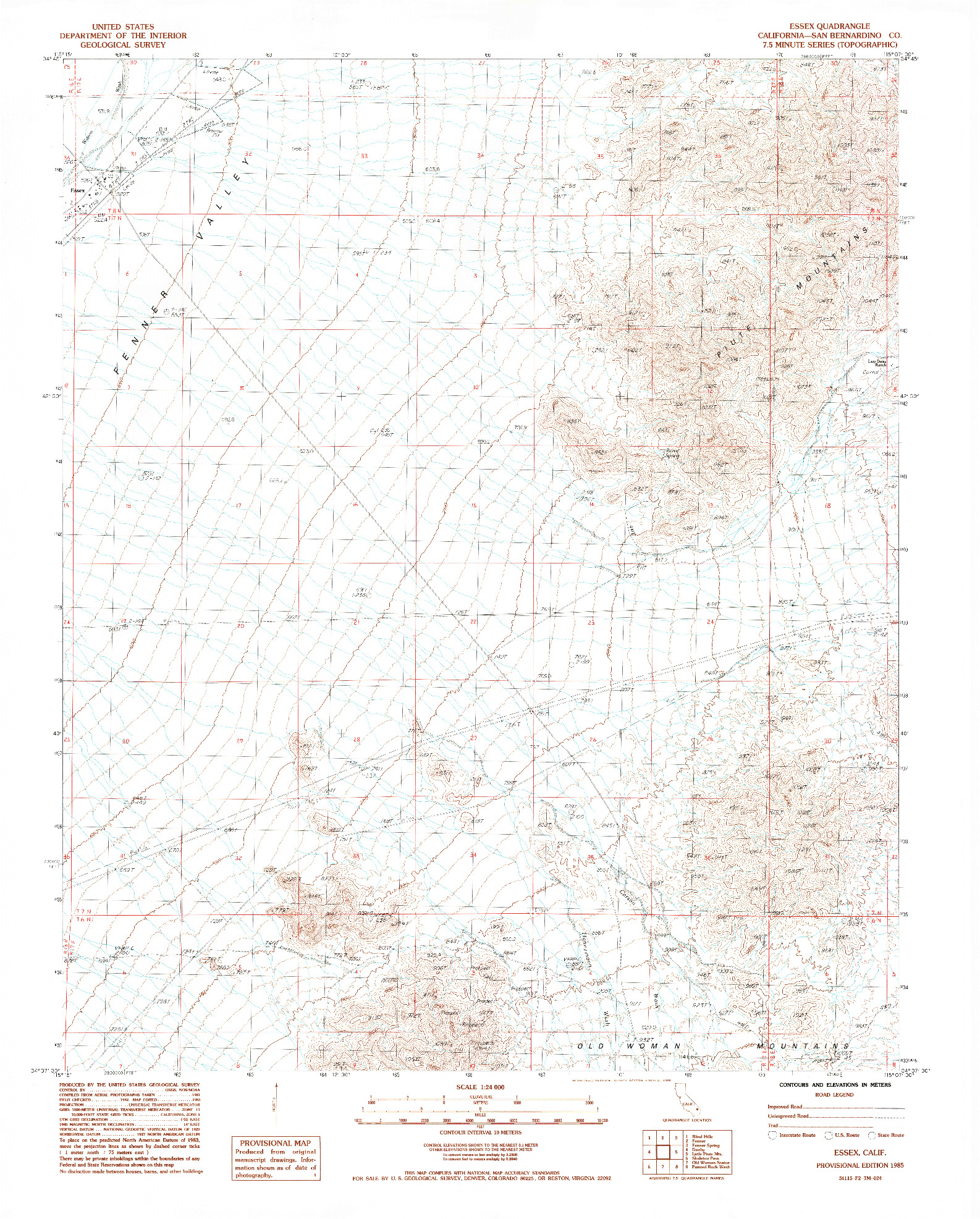 USGS 1:24000-SCALE QUADRANGLE FOR ESSEX, CA 1985