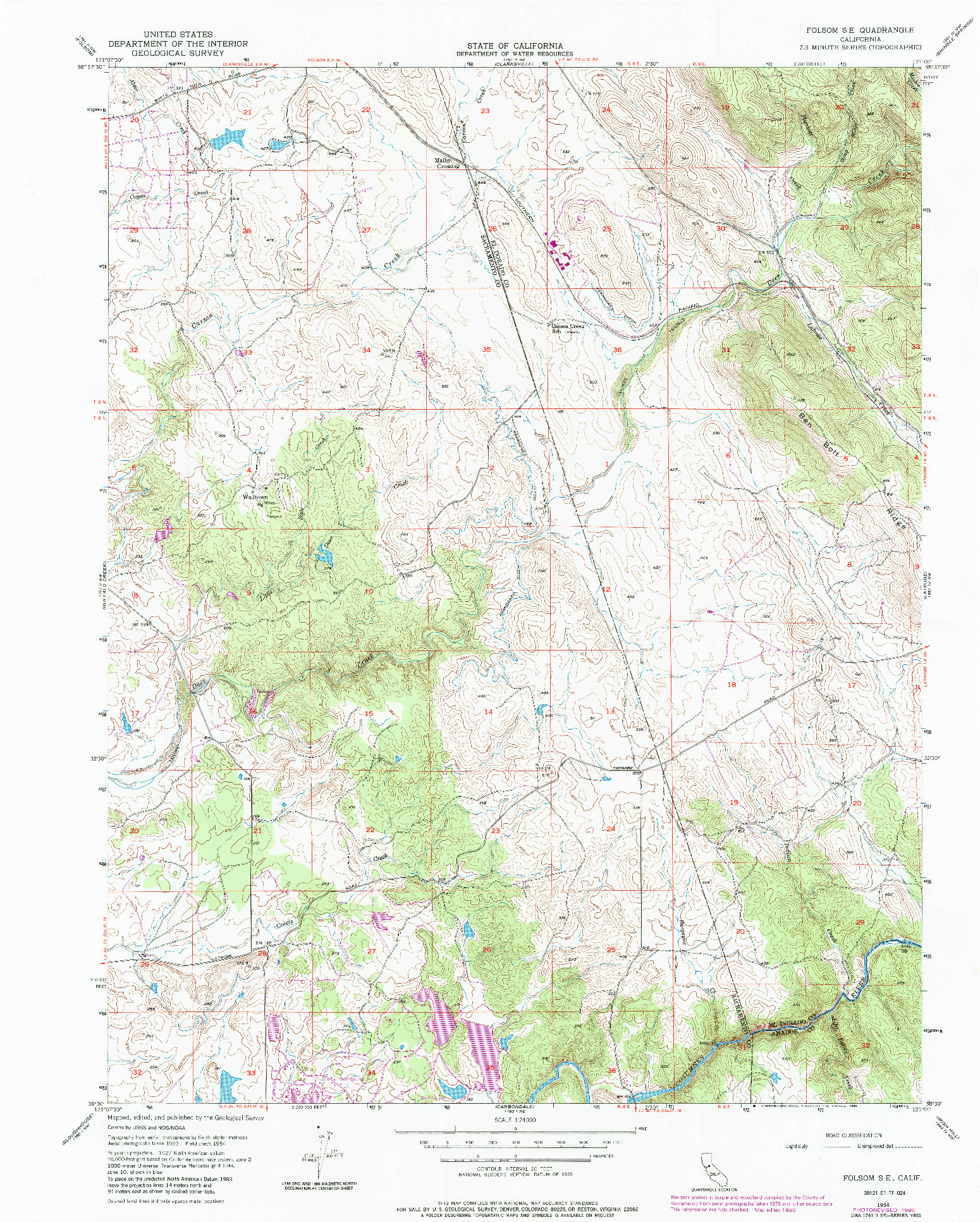 USGS 1:24000-SCALE QUADRANGLE FOR FOLSOM SE, CA 1954