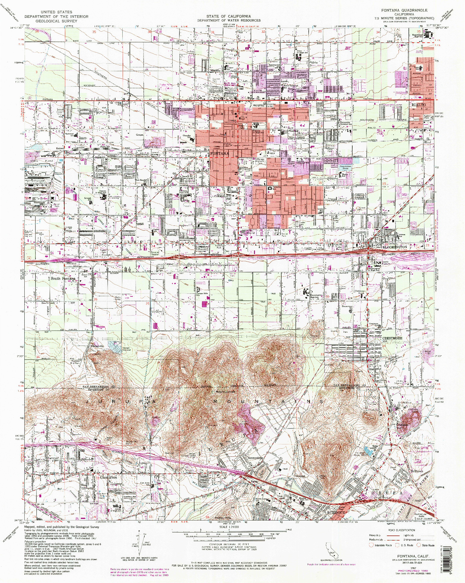 USGS 1:24000-SCALE QUADRANGLE FOR FONTANA, CA 1967