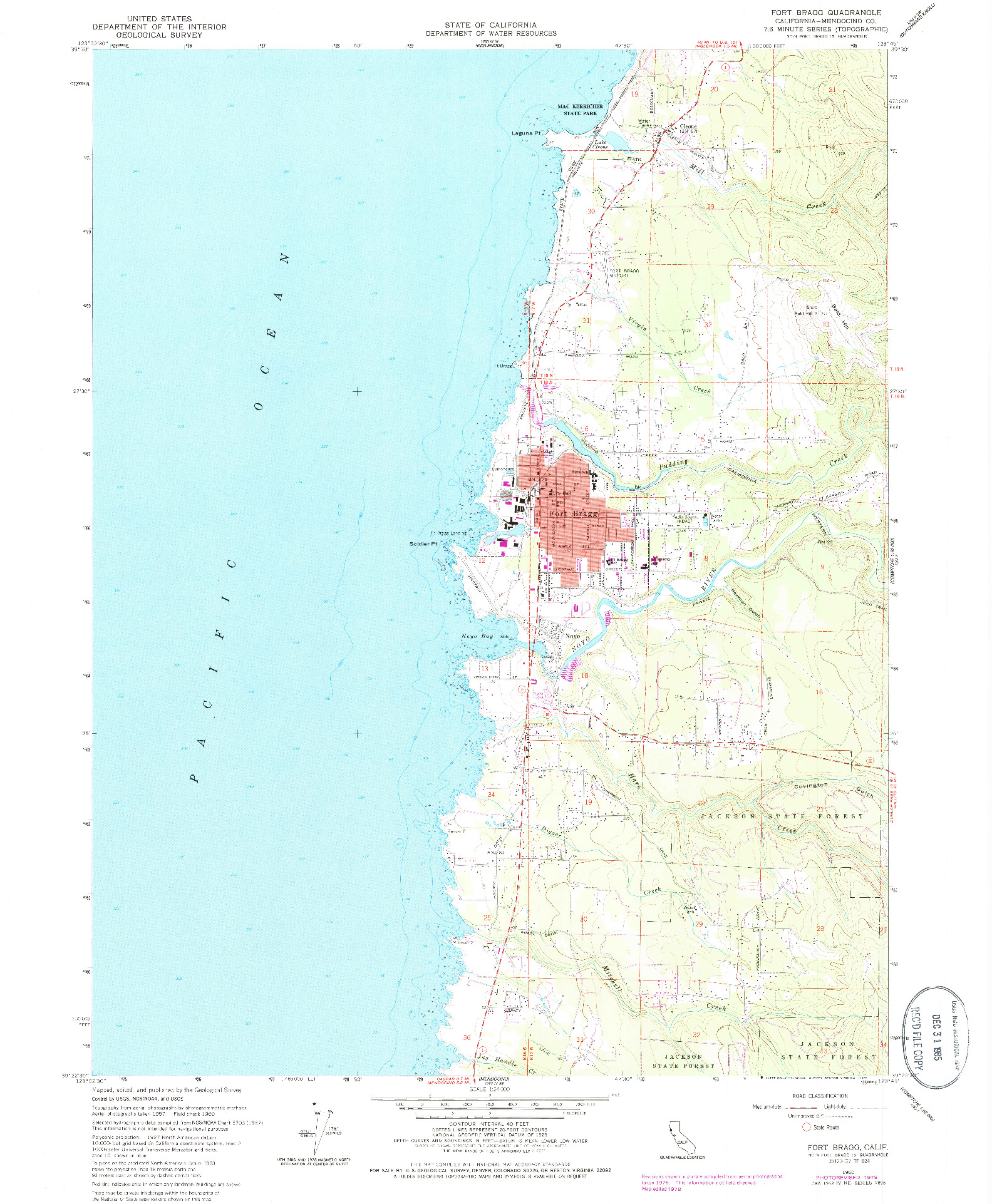 USGS 1:24000-SCALE QUADRANGLE FOR FORT BRAGG, CA 1960