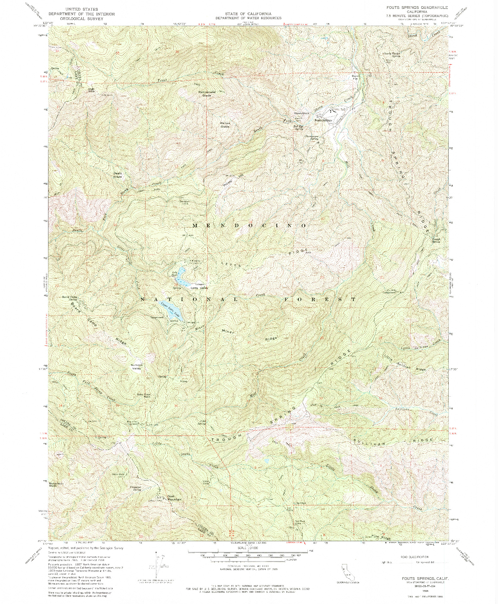 USGS 1:24000-SCALE QUADRANGLE FOR FOUTS SPRINGS, CA 1968