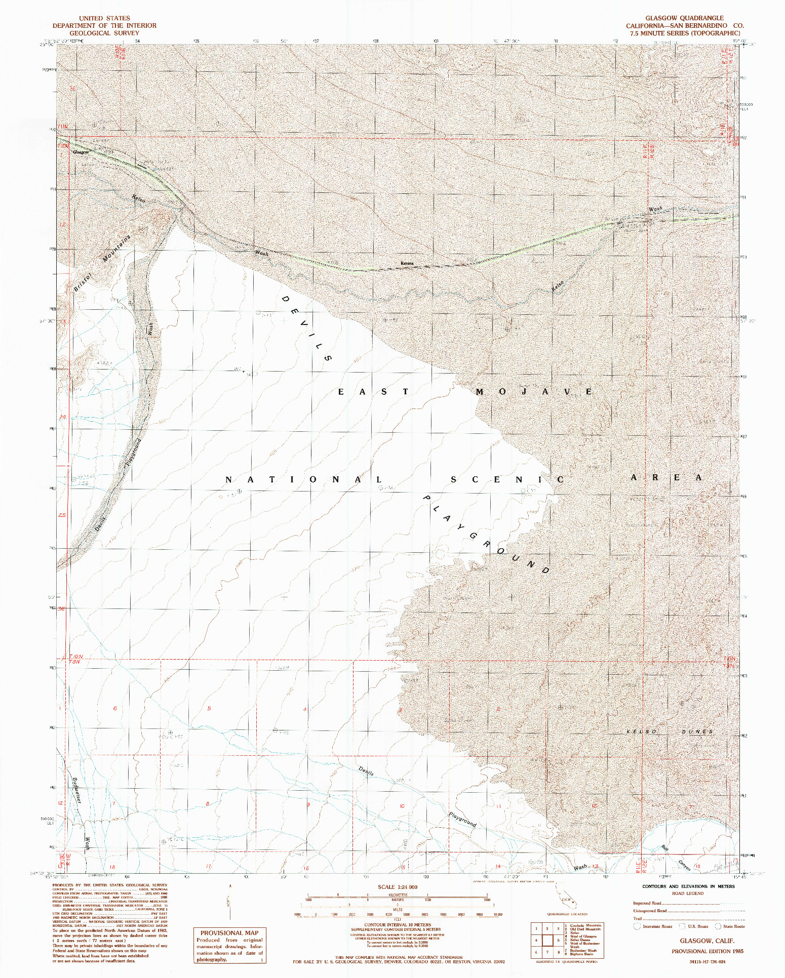 USGS 1:24000-SCALE QUADRANGLE FOR GLASGOW, CA 1985