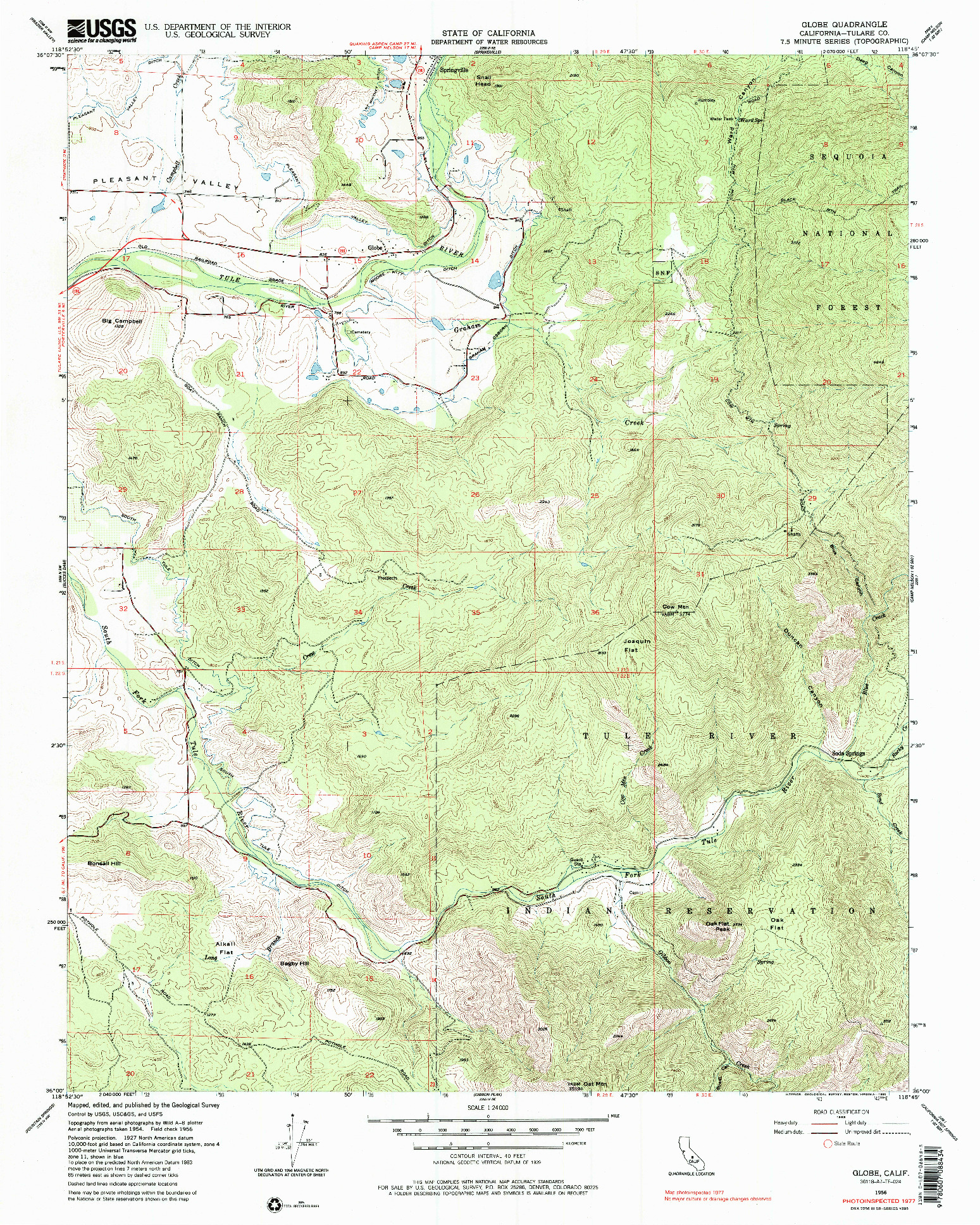 USGS 1:24000-SCALE QUADRANGLE FOR GLOBE, CA 1956