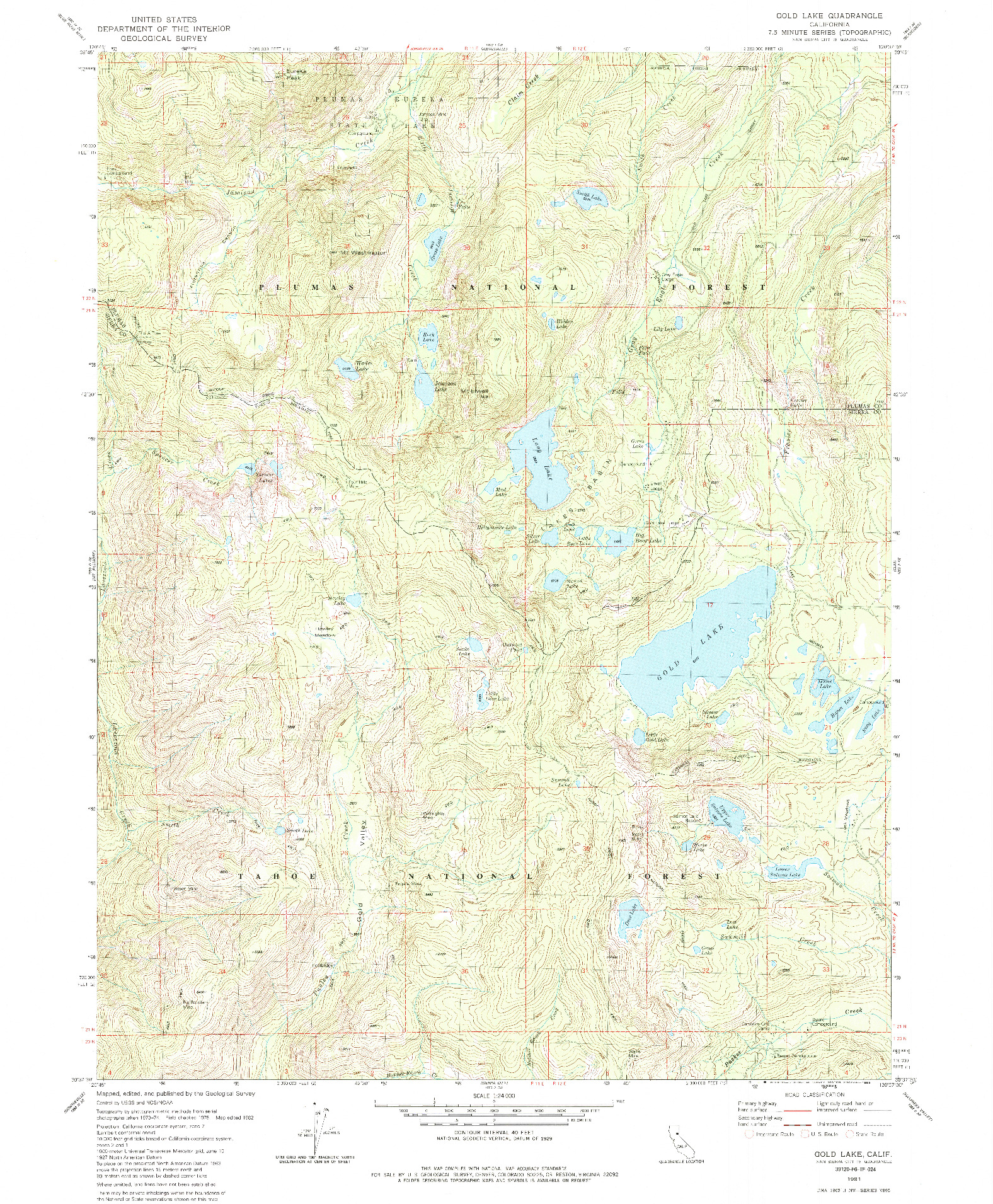 USGS 1:24000-SCALE QUADRANGLE FOR GOLD LAKE, CA 1981