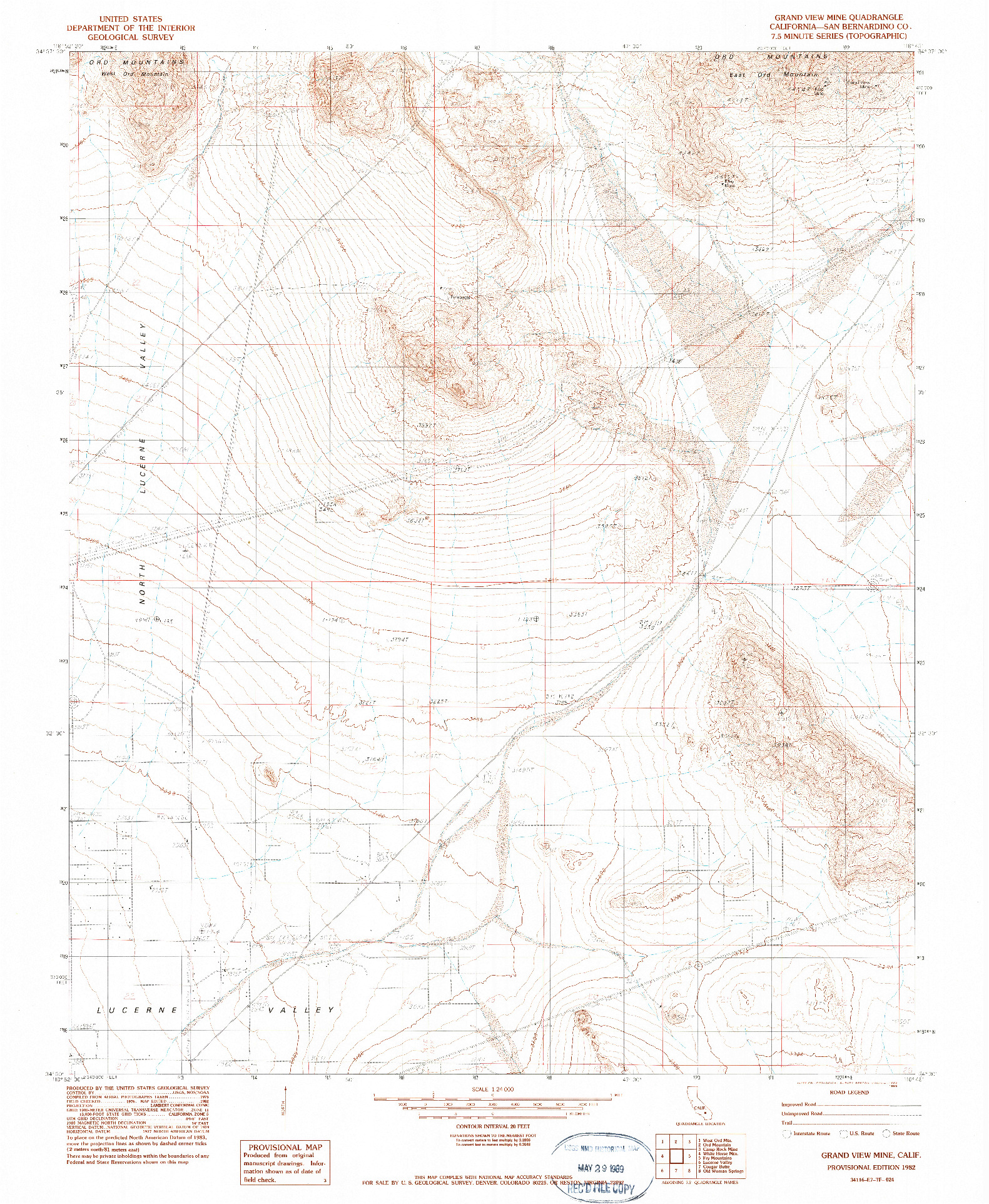 USGS 1:24000-SCALE QUADRANGLE FOR GRAND VIEW MINE, CA 1982