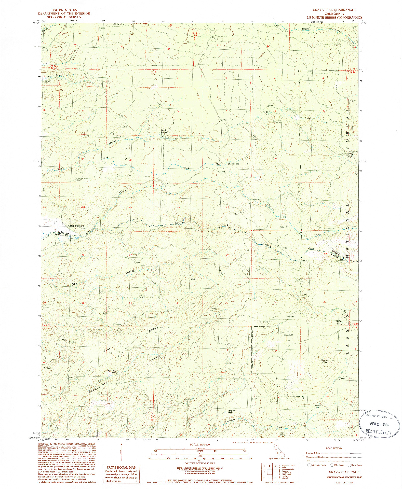USGS 1:24000-SCALE QUADRANGLE FOR GRAYS PEAK, CA 1985