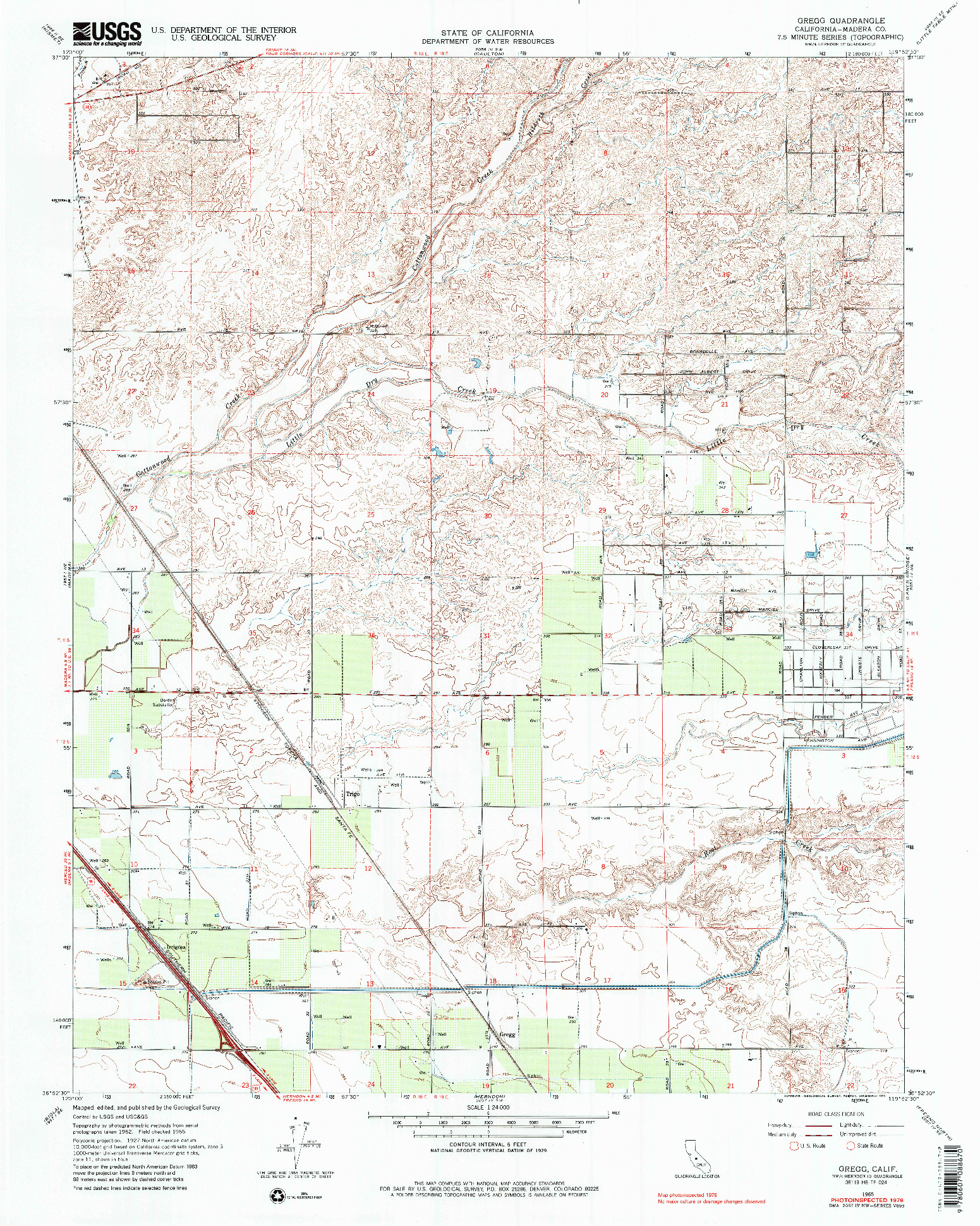 USGS 1:24000-SCALE QUADRANGLE FOR GREGG, CA 1965