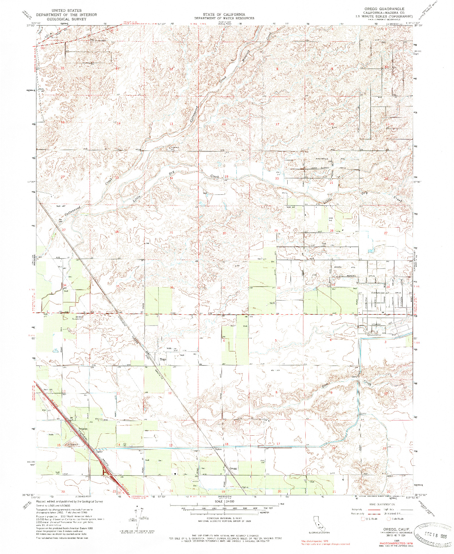 USGS 1:24000-SCALE QUADRANGLE FOR GREGG, CA 1965
