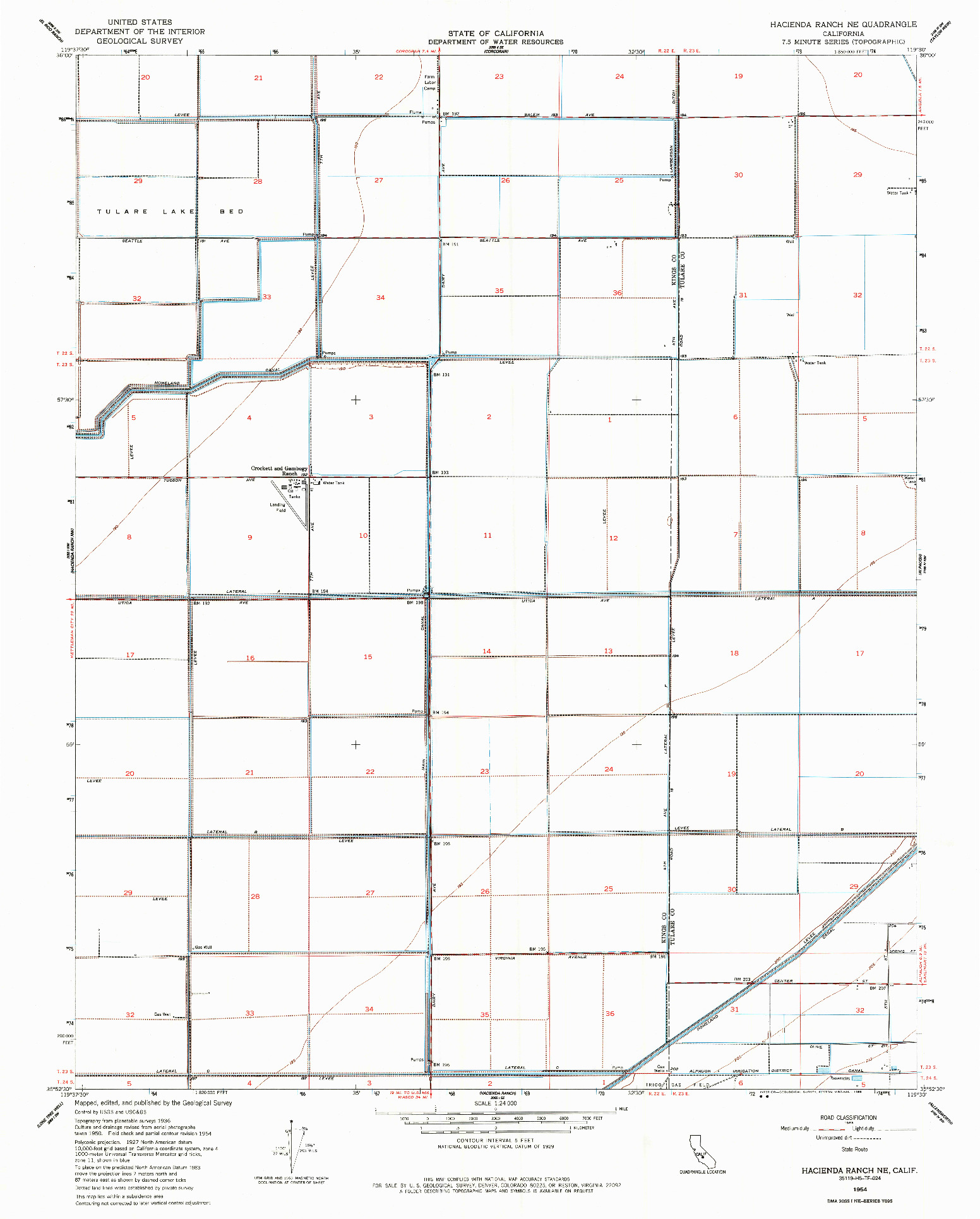 USGS 1:24000-SCALE QUADRANGLE FOR HACIENDA RANCH NE, CA 1954