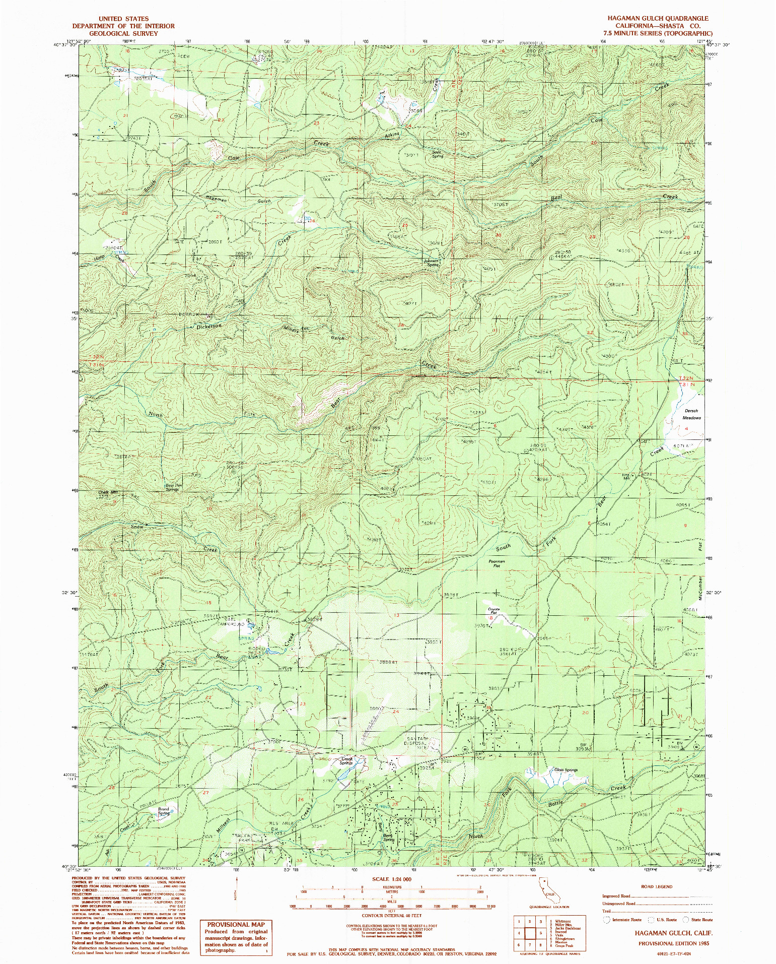 USGS 1:24000-SCALE QUADRANGLE FOR HAGAMAN GULCH, CA 1985
