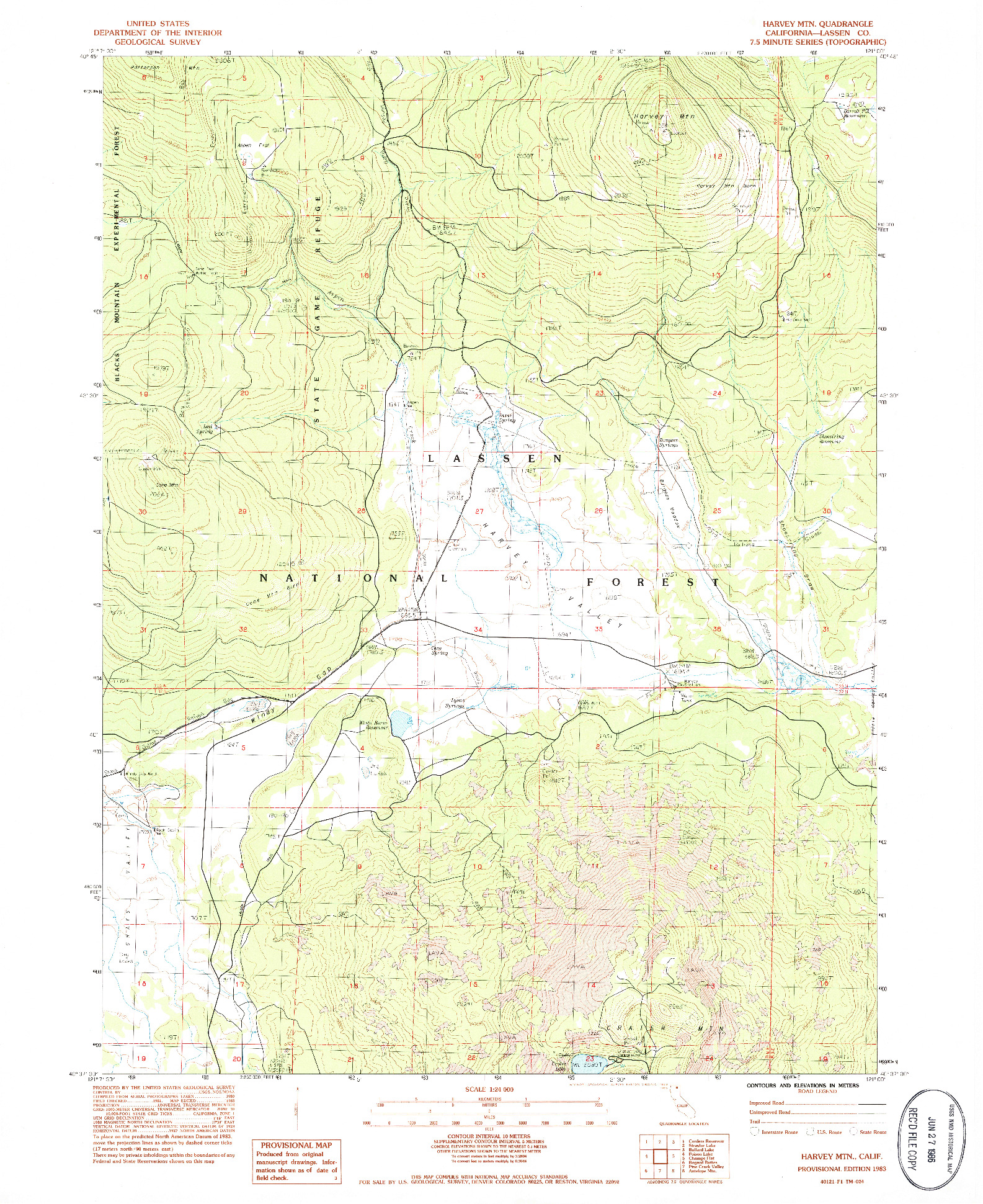 USGS 1:24000-SCALE QUADRANGLE FOR HARVEY MOUNTAIN, CA 1983