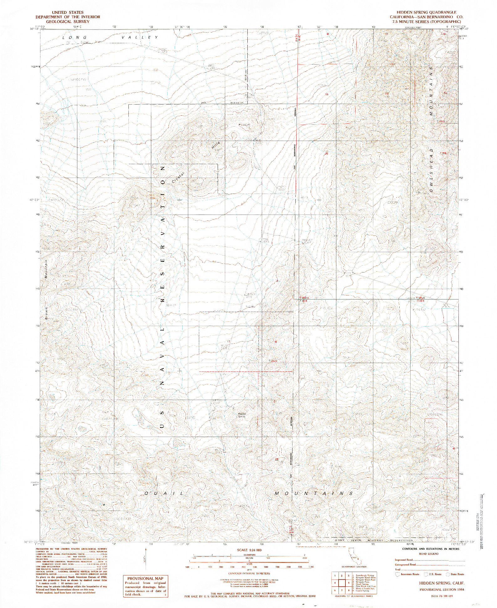 USGS 1:24000-SCALE QUADRANGLE FOR HIDDEN SPRING, CA 1984