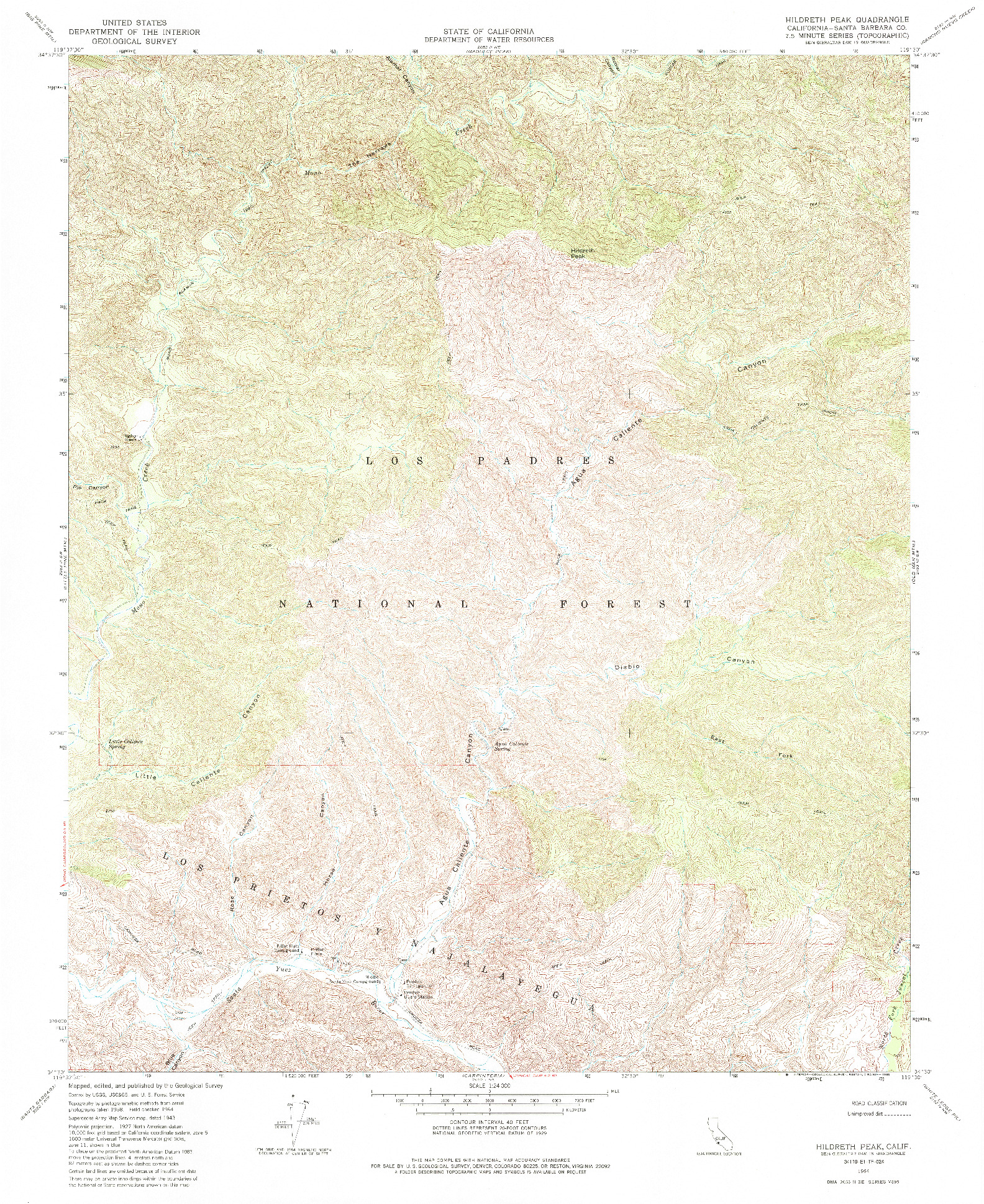 USGS 1:24000-SCALE QUADRANGLE FOR HILDRETH PEAK, CA 1964