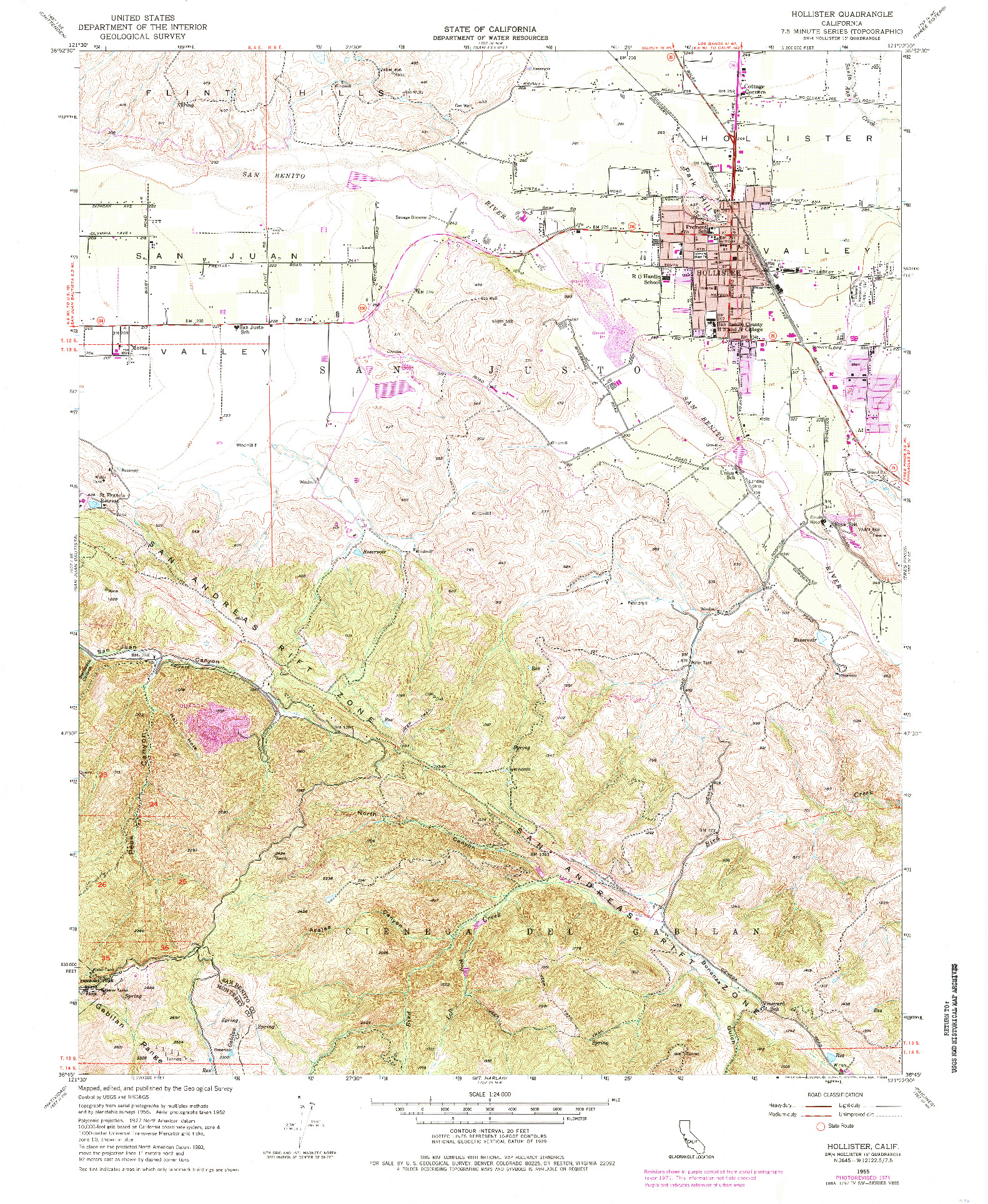 USGS 1:24000-SCALE QUADRANGLE FOR HOLLISTER, CA 1955