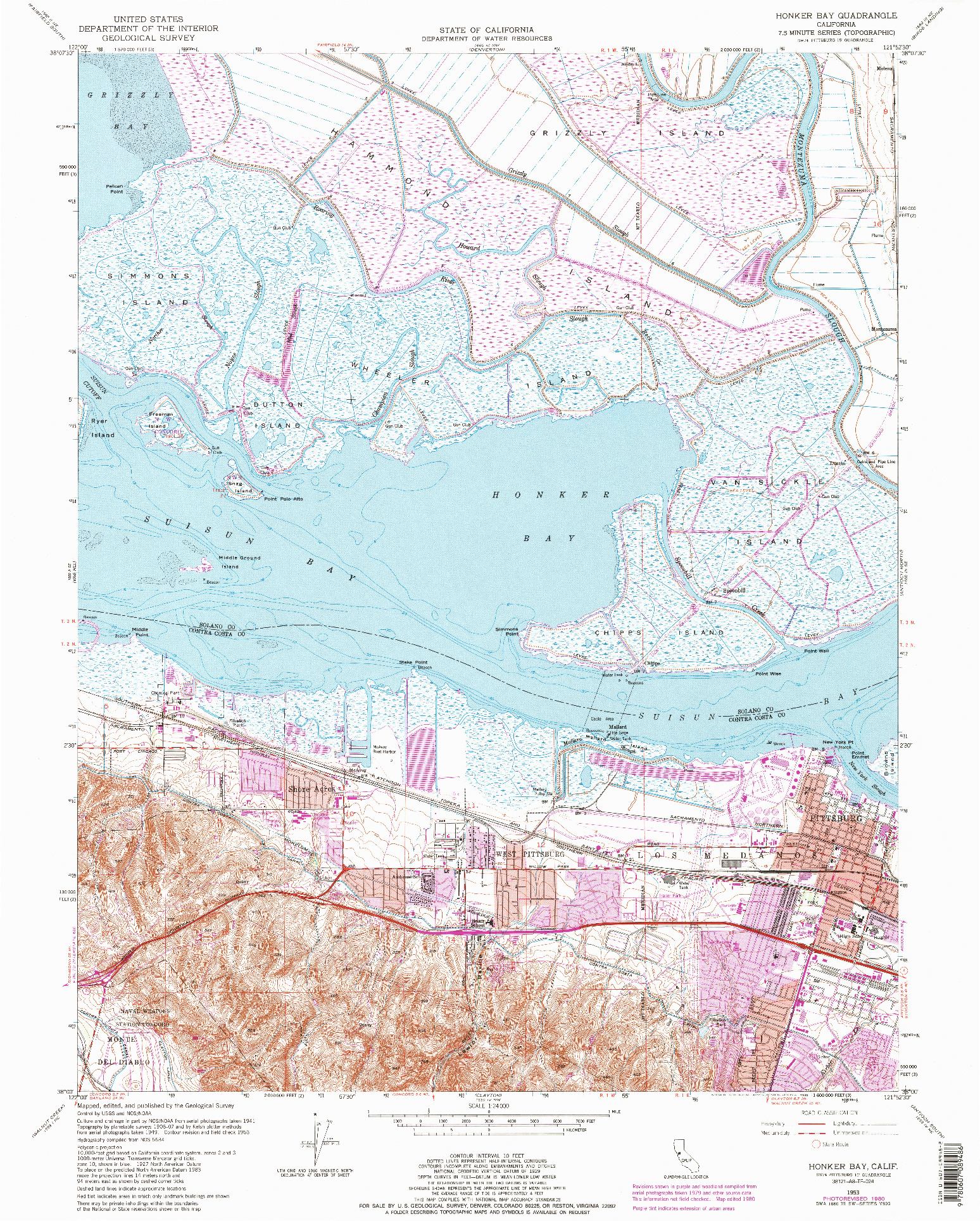 USGS 1:24000-SCALE QUADRANGLE FOR HONKER BAY, CA 1953