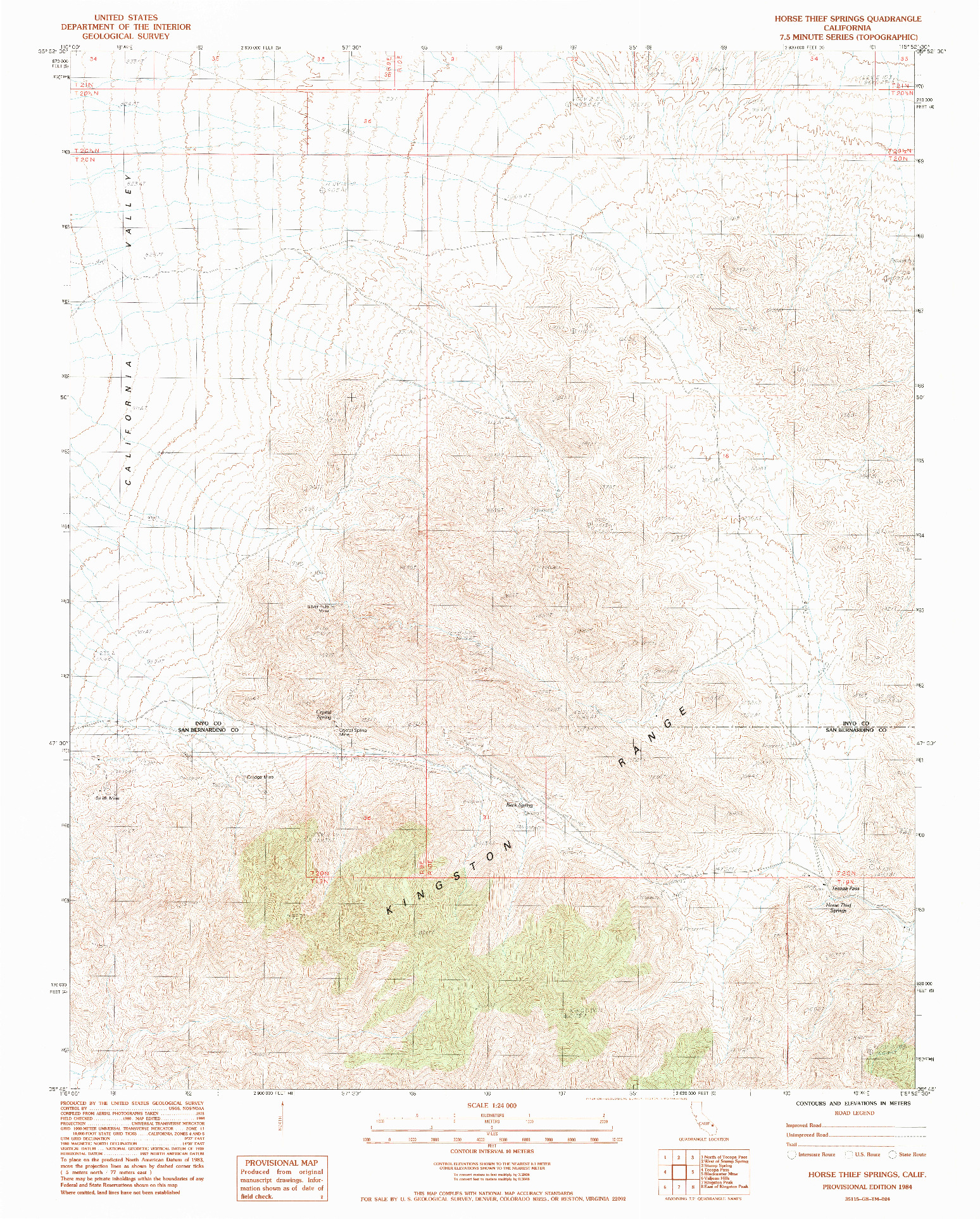 USGS 1:24000-SCALE QUADRANGLE FOR HORSE THIEF SPRINGS, CA 1984