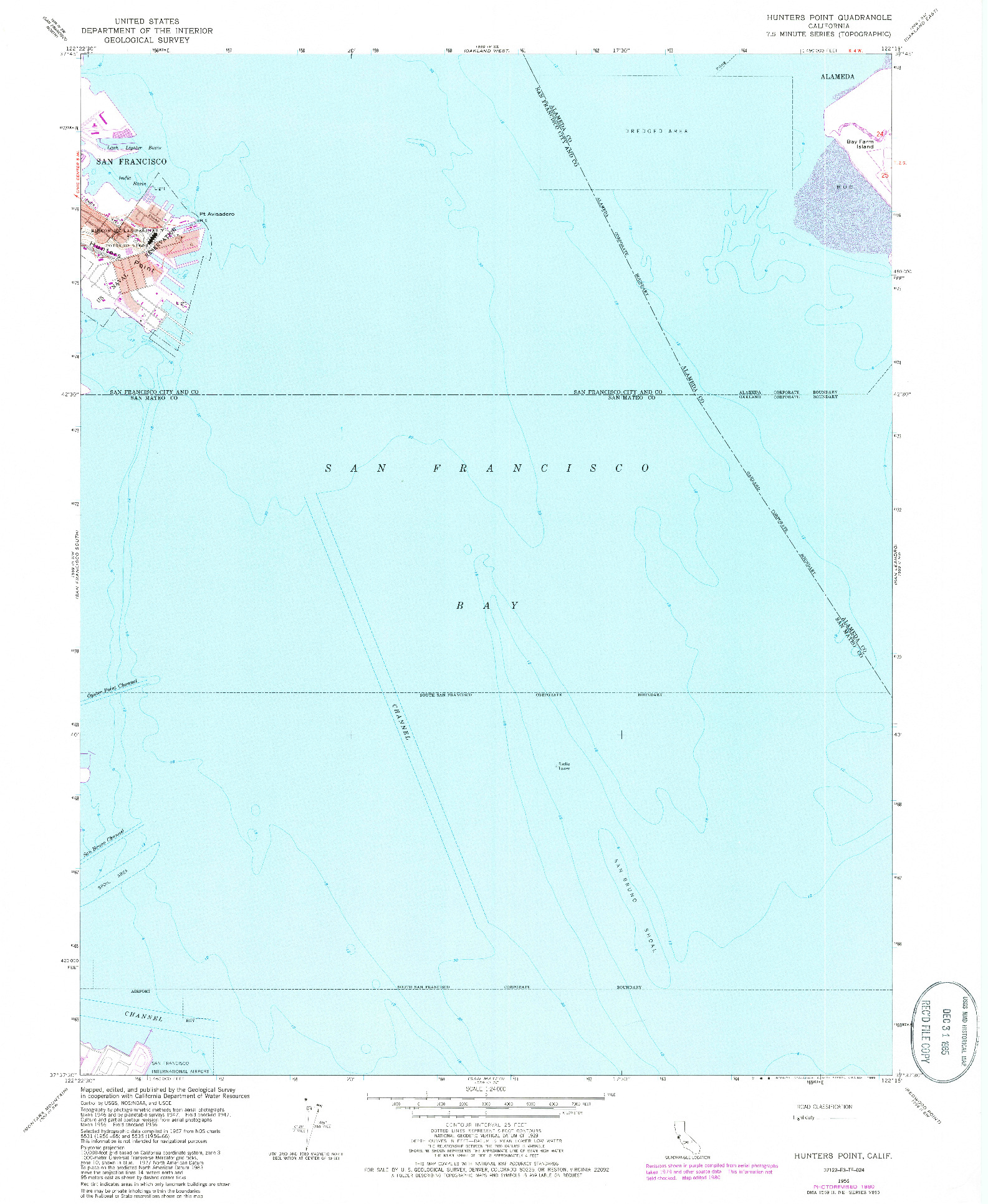 USGS 1:24000-SCALE QUADRANGLE FOR HUNTERS POINT, CA 1956