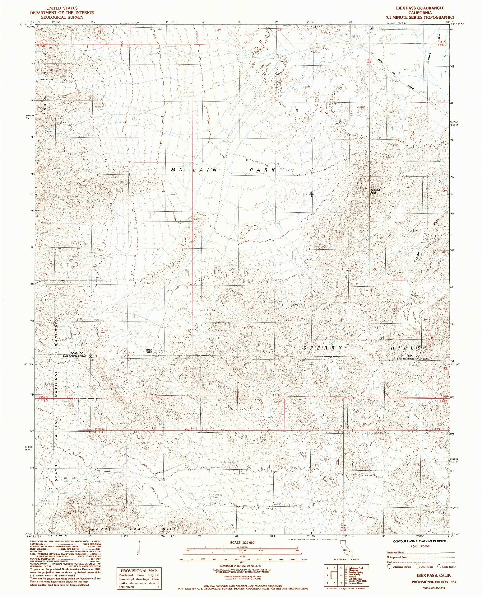 USGS 1:24000-SCALE QUADRANGLE FOR IBEX PASS, CA 1984