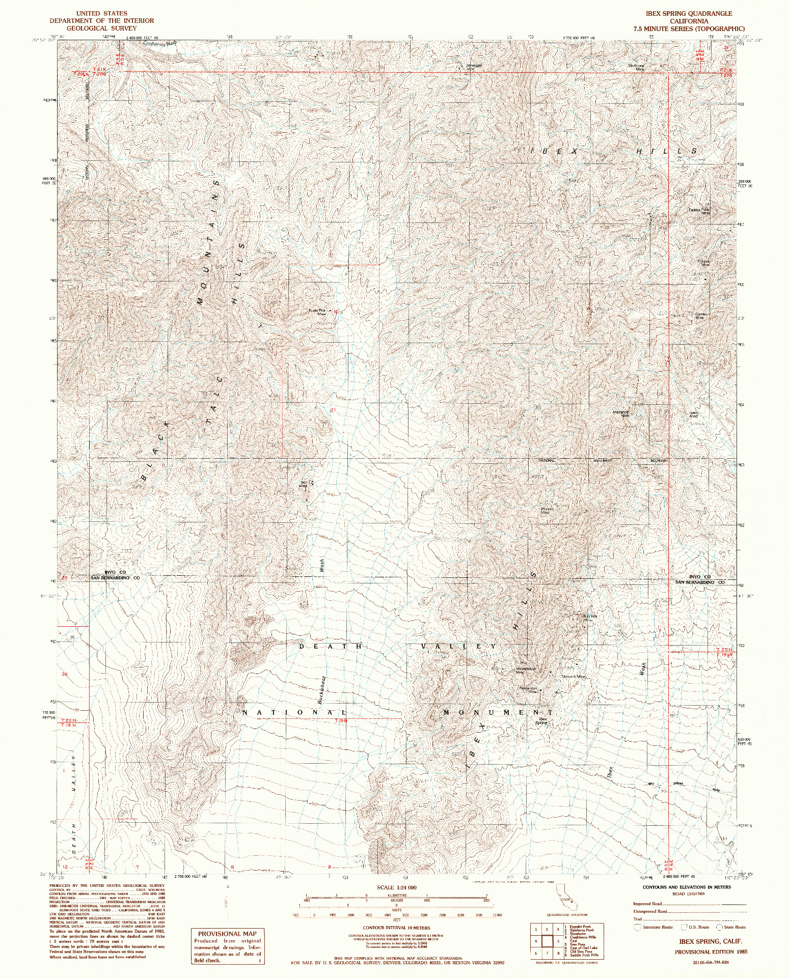 USGS 1:24000-SCALE QUADRANGLE FOR IBEX SPRING, CA 1985