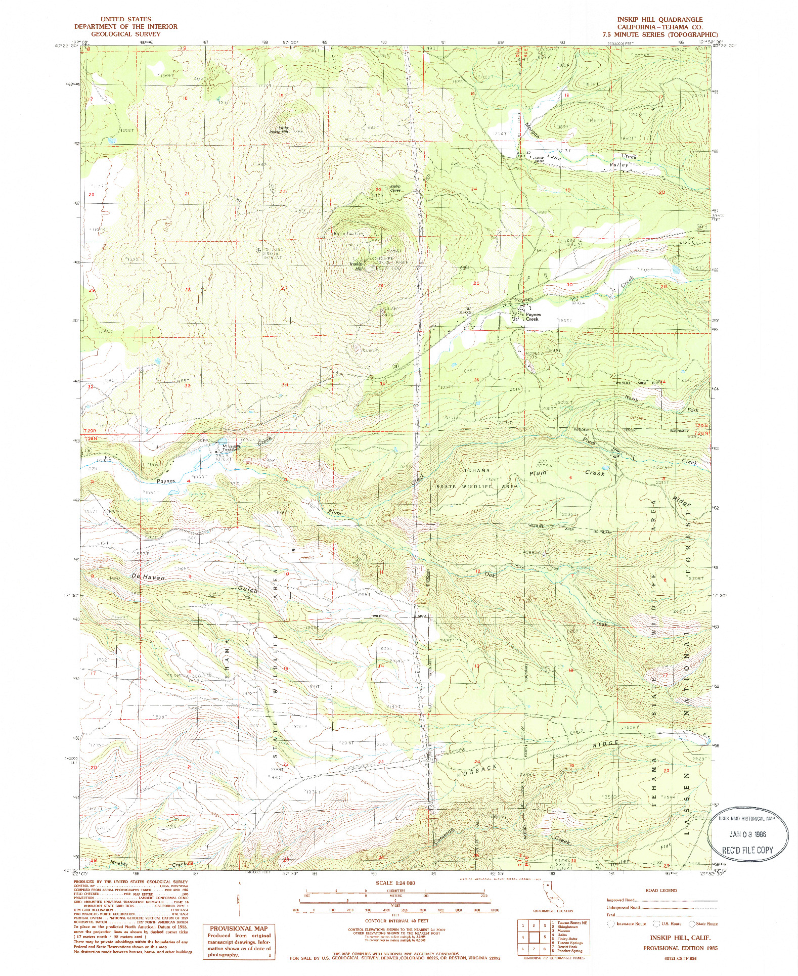 USGS 1:24000-SCALE QUADRANGLE FOR INSKIP HILL, CA 1985