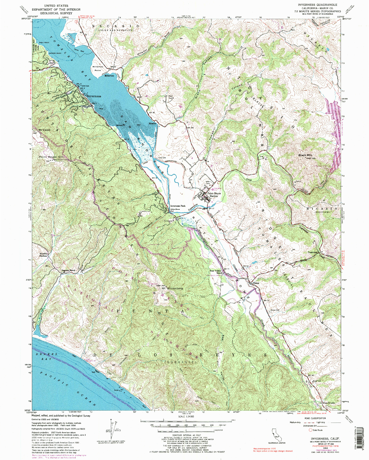 USGS 1:24000-SCALE QUADRANGLE FOR INVERNESS, CA 1954