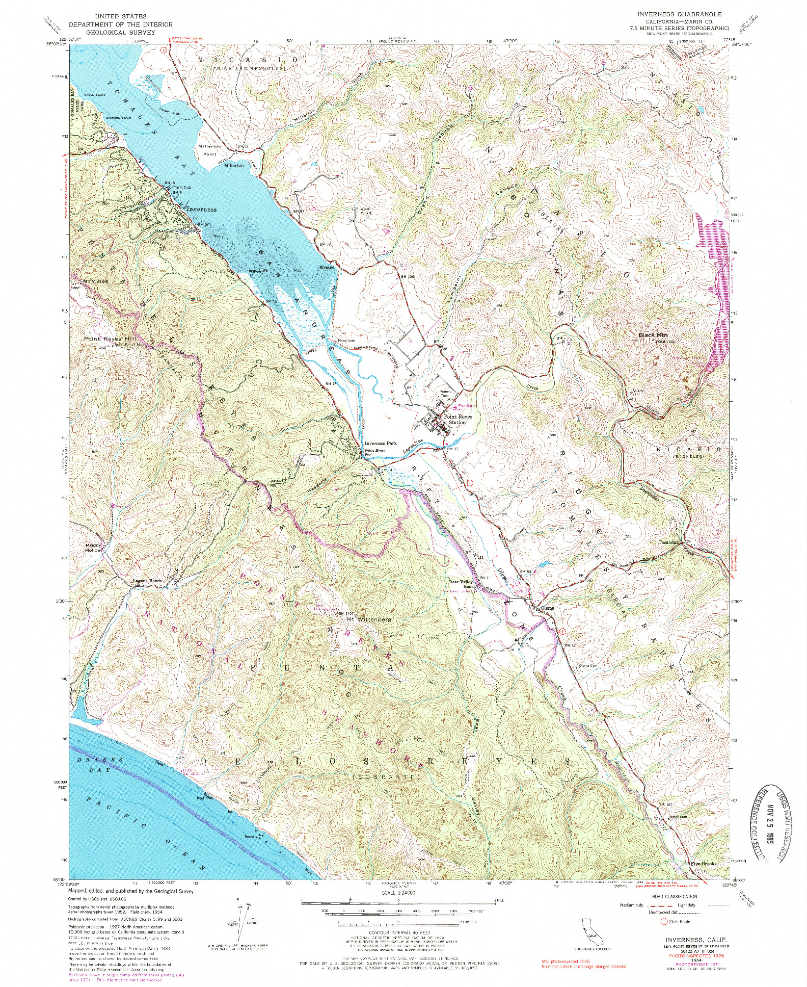 USGS 1:24000-SCALE QUADRANGLE FOR INVERNESS, CA 1954