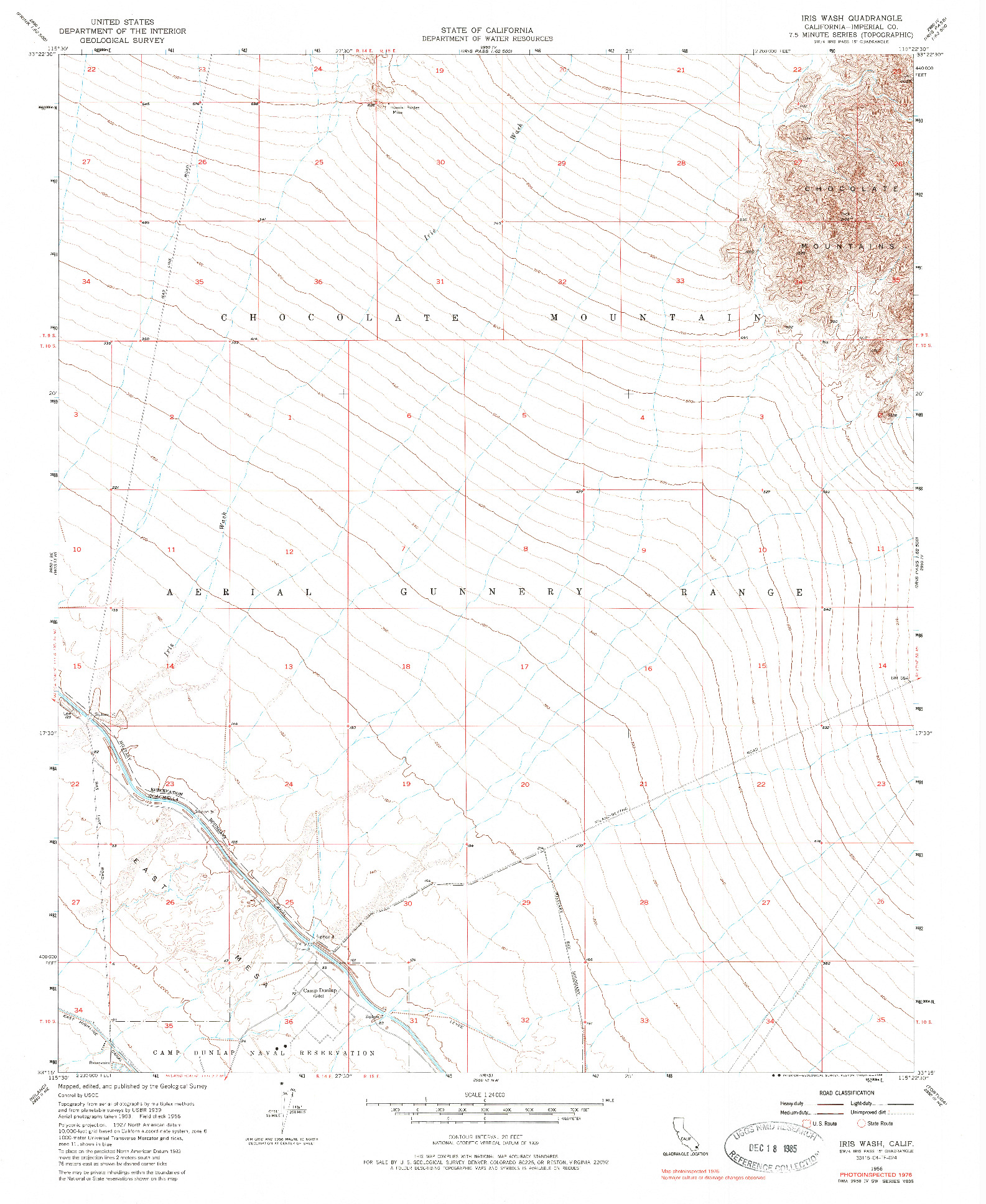 USGS 1:24000-SCALE QUADRANGLE FOR IRIS WASH, CA 1956