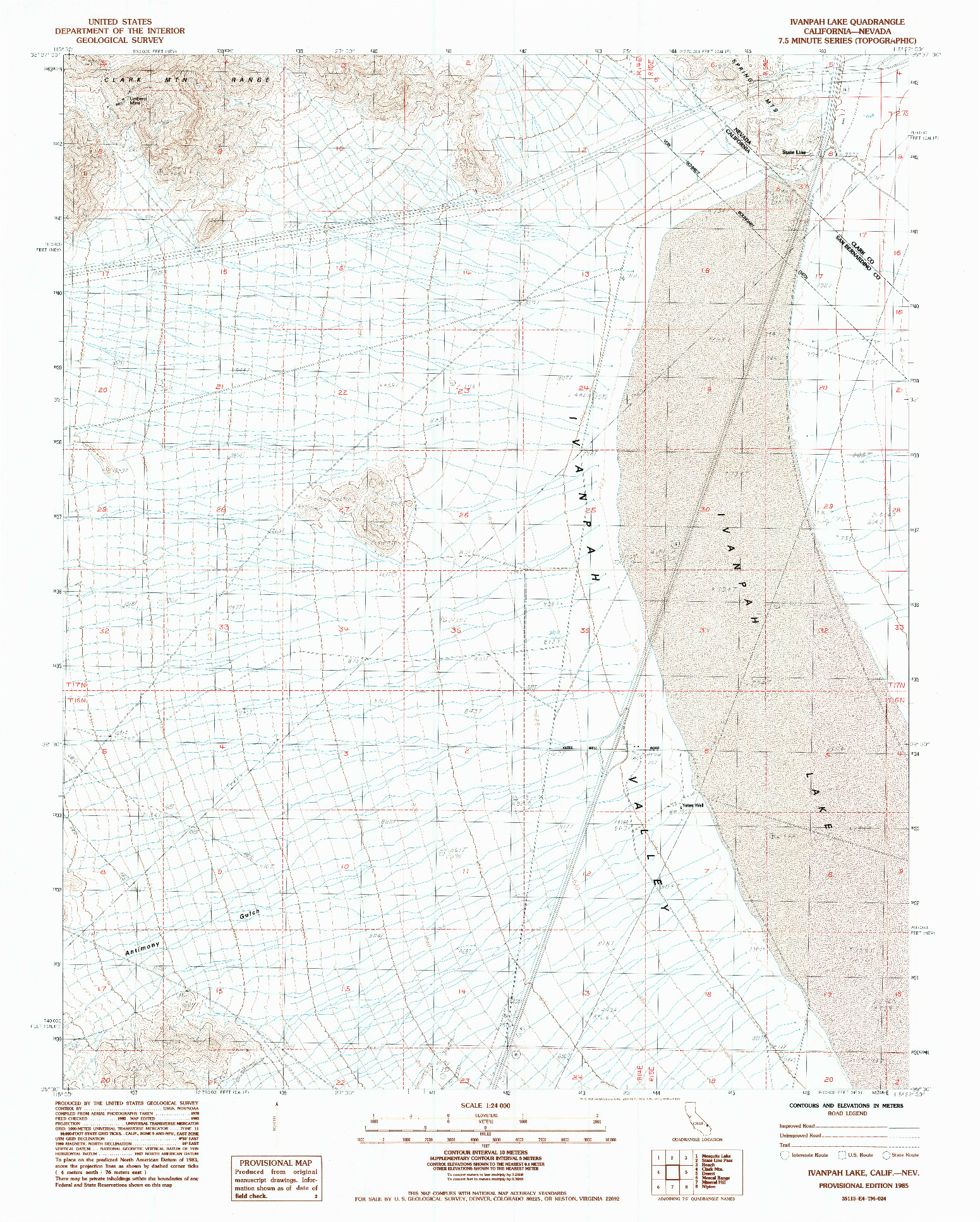 USGS 1:24000-SCALE QUADRANGLE FOR IVANPAH LAKE, CA 1985