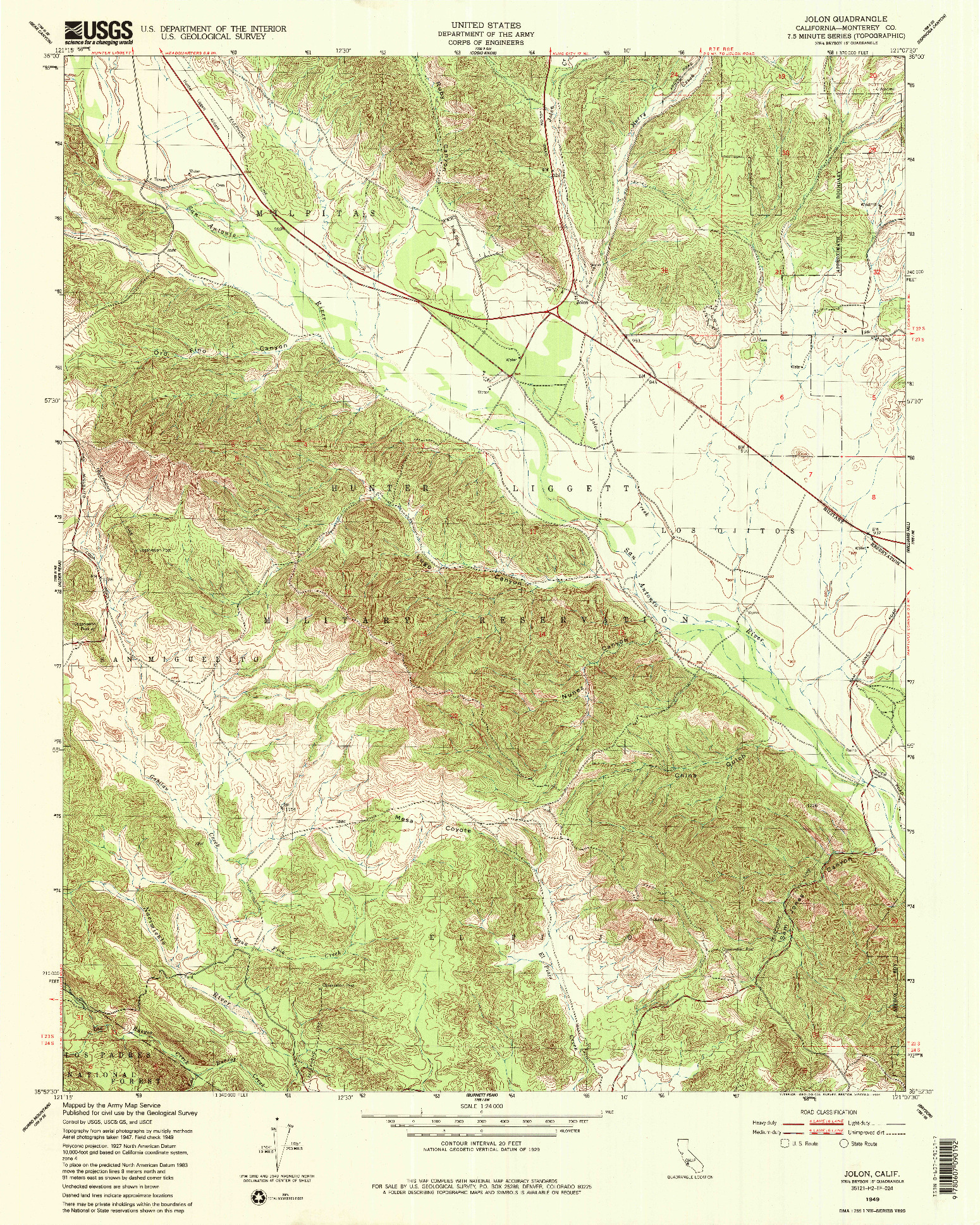 USGS 1:24000-SCALE QUADRANGLE FOR JOLON, CA 1949