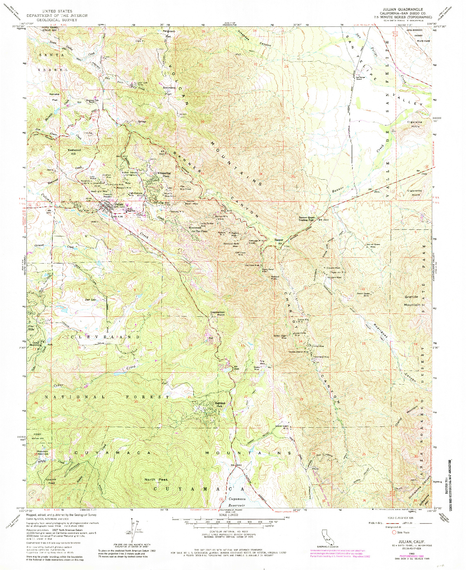 USGS 1:24000-SCALE QUADRANGLE FOR JULIAN, CA 1960