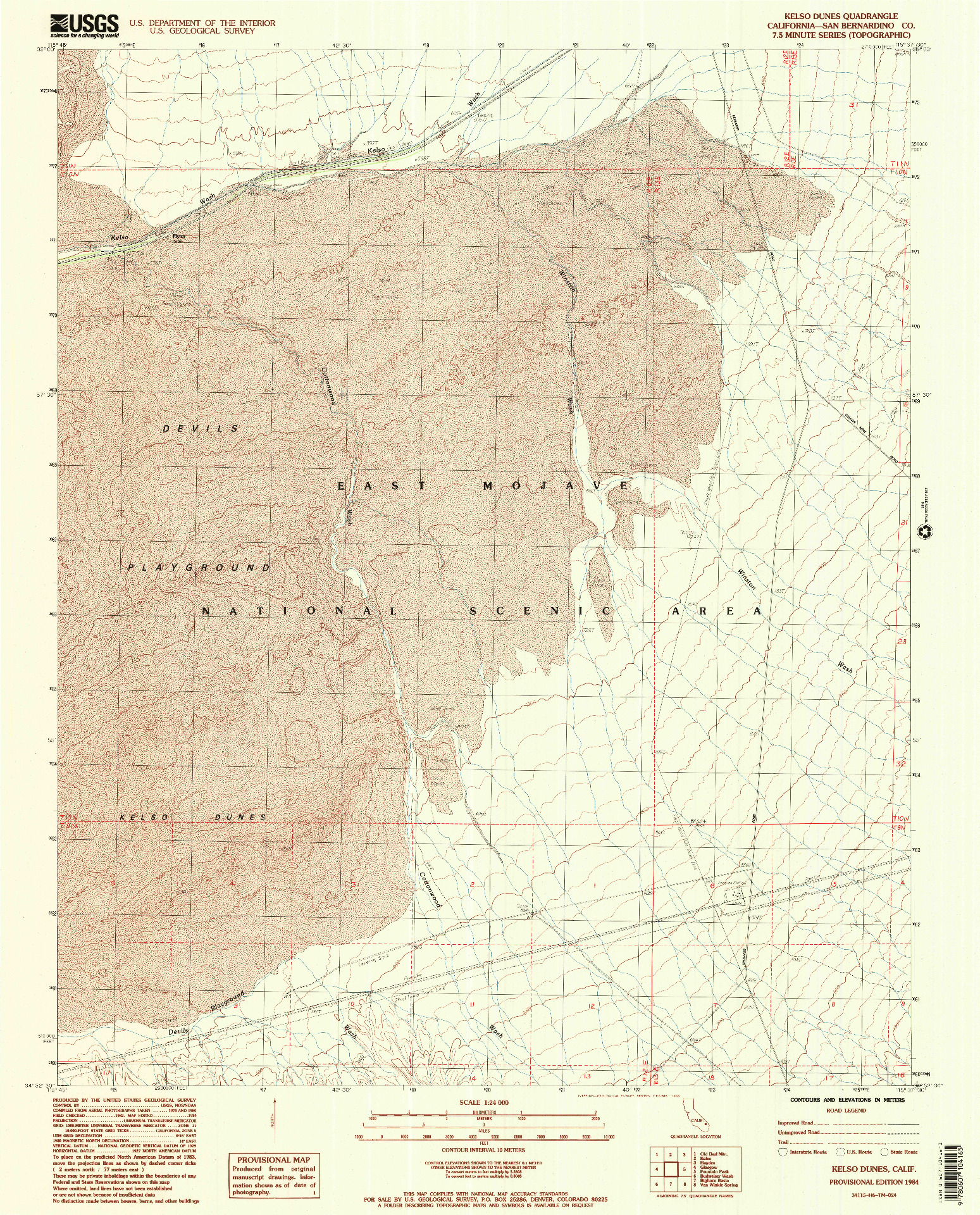USGS 1:24000-SCALE QUADRANGLE FOR KELSO DUNES, CA 1984
