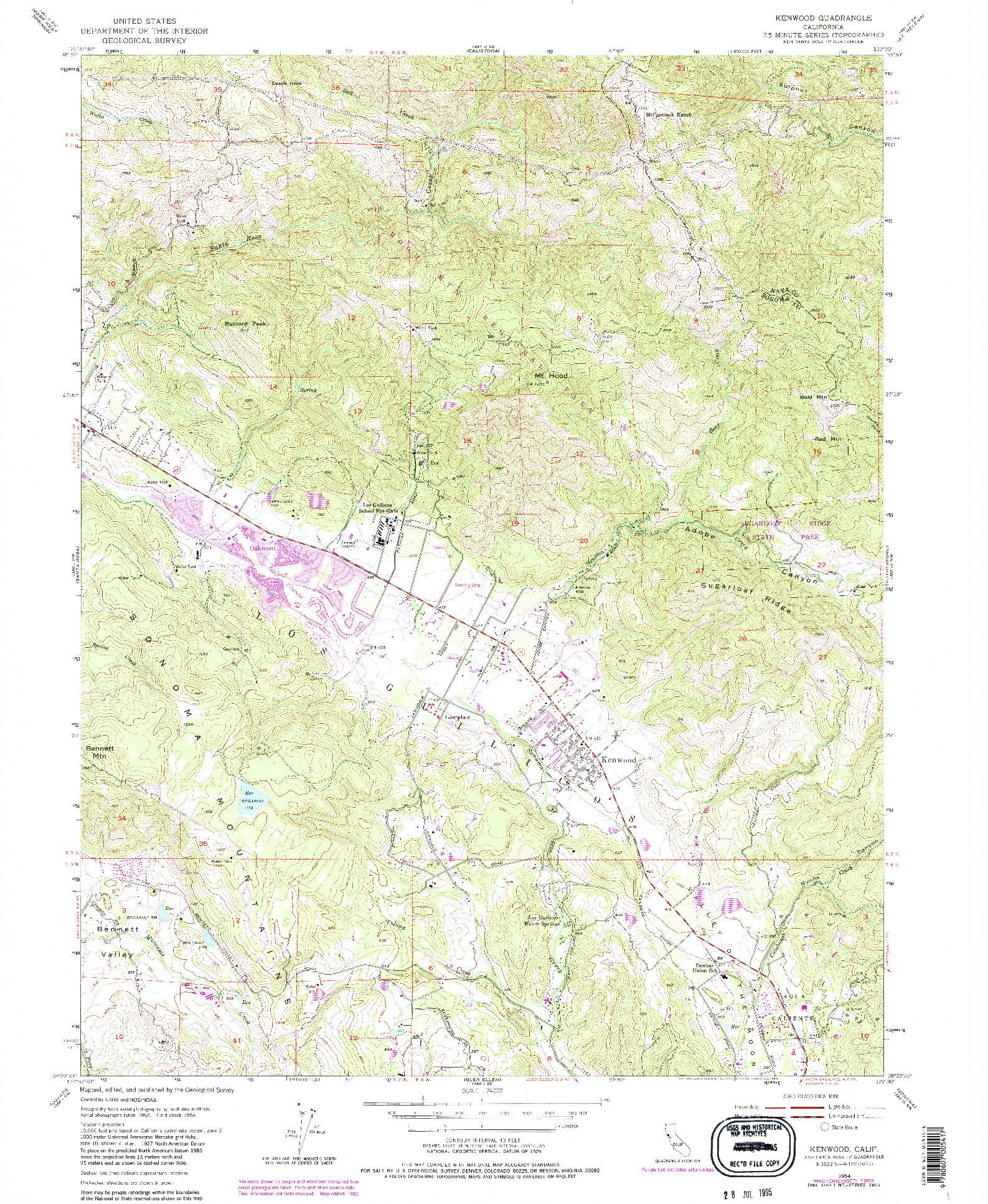 USGS 1:24000-SCALE QUADRANGLE FOR KENWOOD, CA 1954