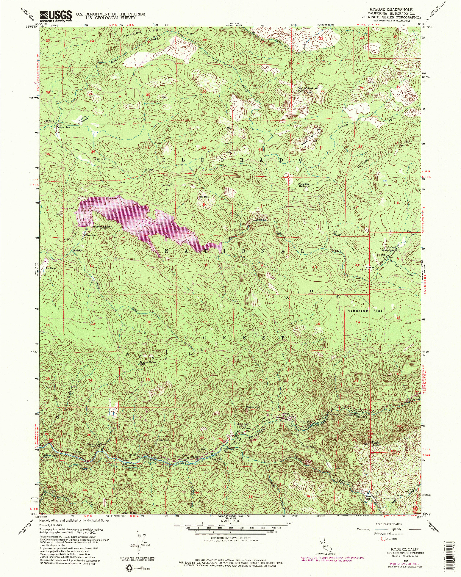 USGS 1:24000-SCALE QUADRANGLE FOR KYBURZ, CA 1952