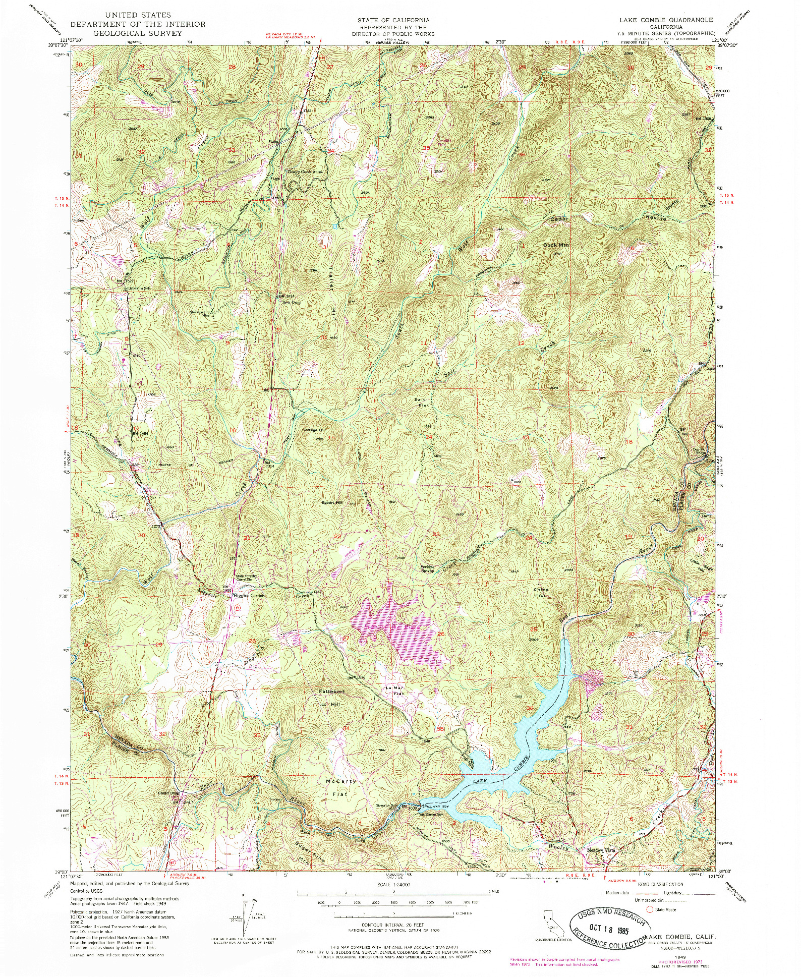 USGS 1:24000-SCALE QUADRANGLE FOR LAKE COMBIE, CA 1949