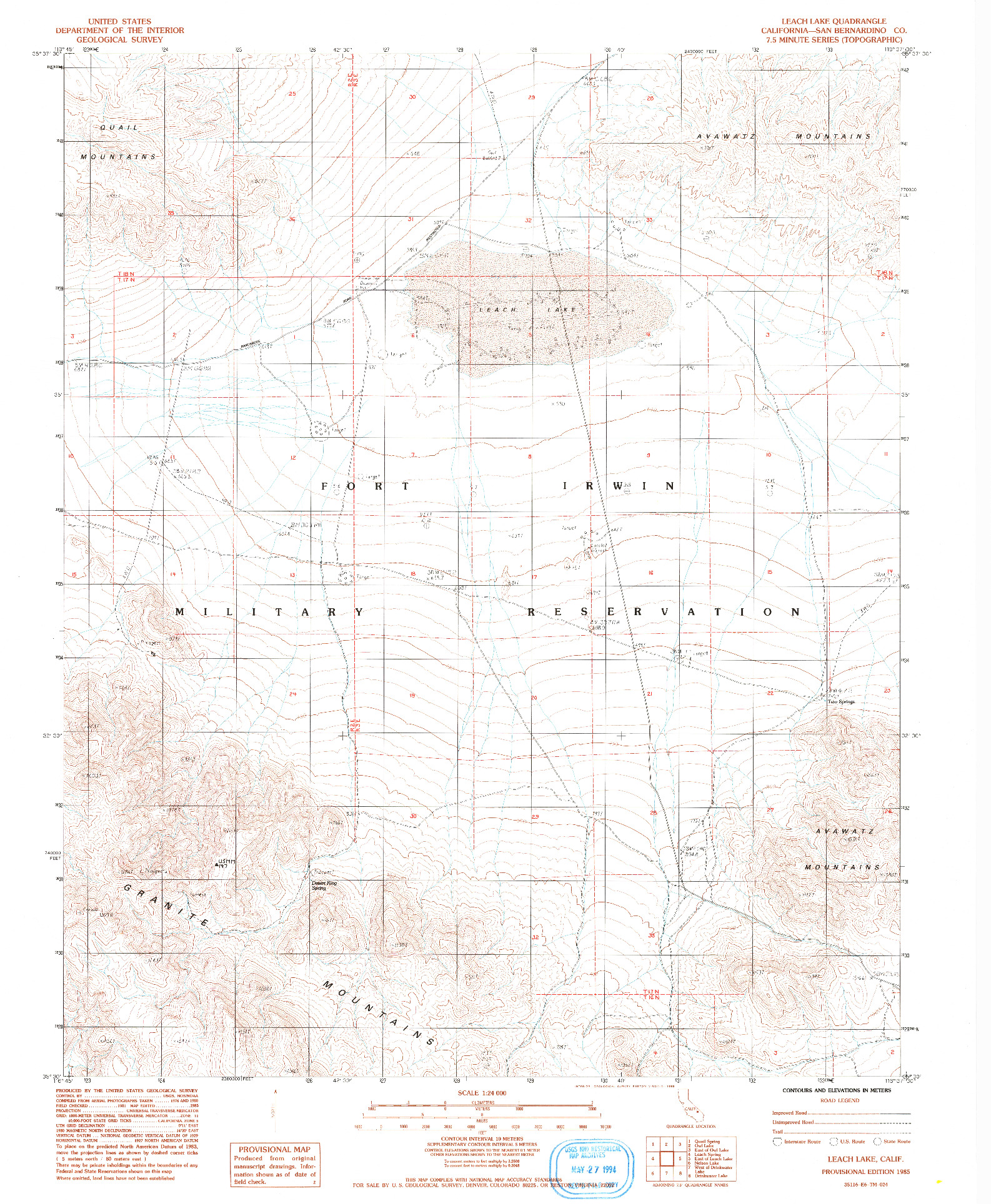 USGS 1:24000-SCALE QUADRANGLE FOR LEACH LAKE, CA 1985