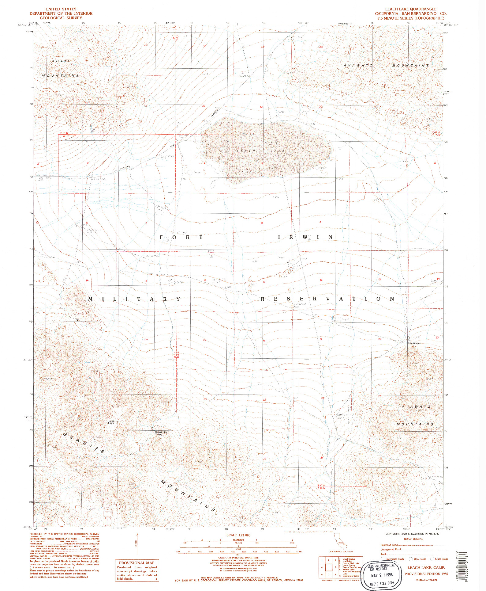 USGS 1:24000-SCALE QUADRANGLE FOR LEACH LAKE, CA 1985