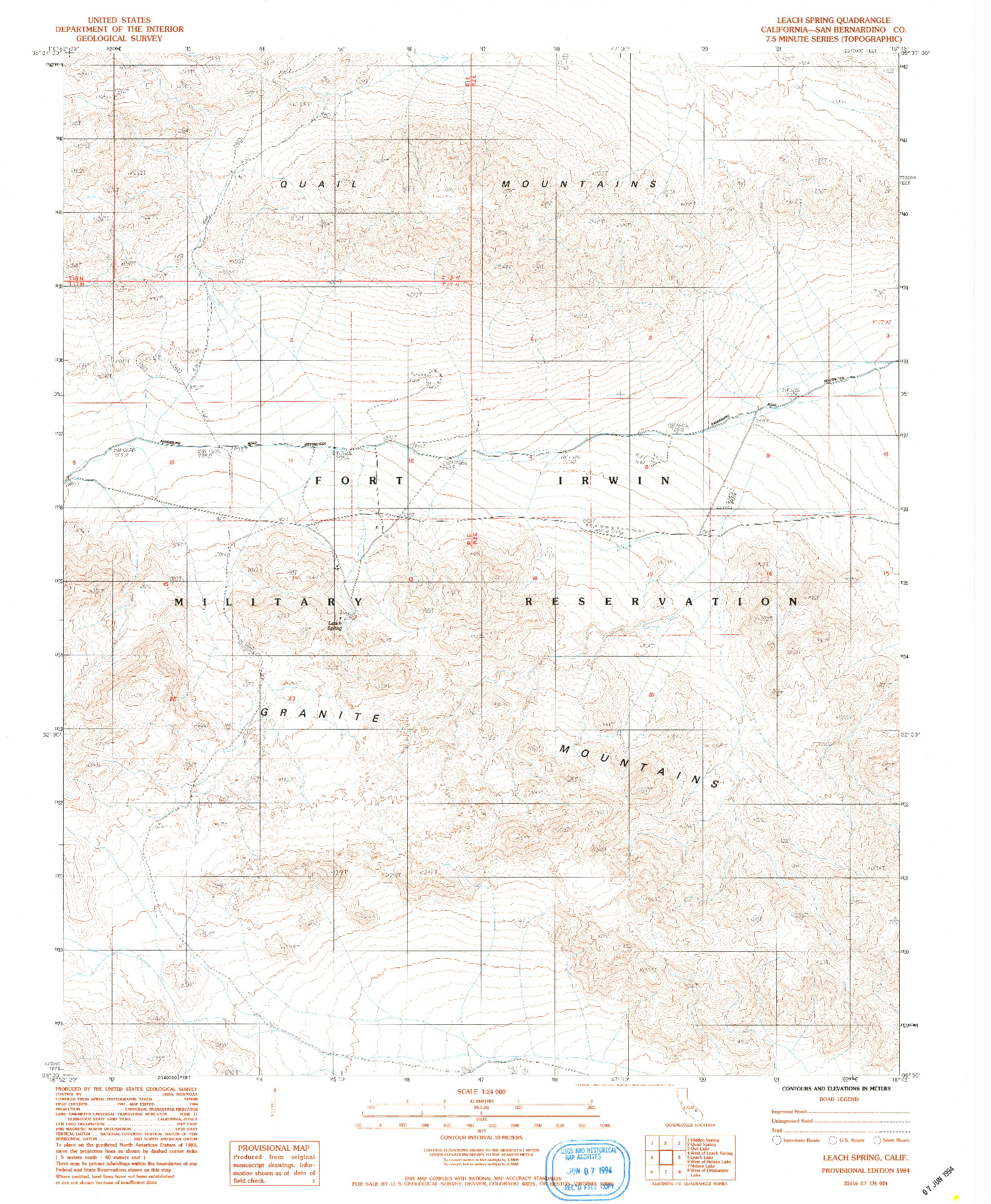 USGS 1:24000-SCALE QUADRANGLE FOR LEACH SPRING, CA 1984
