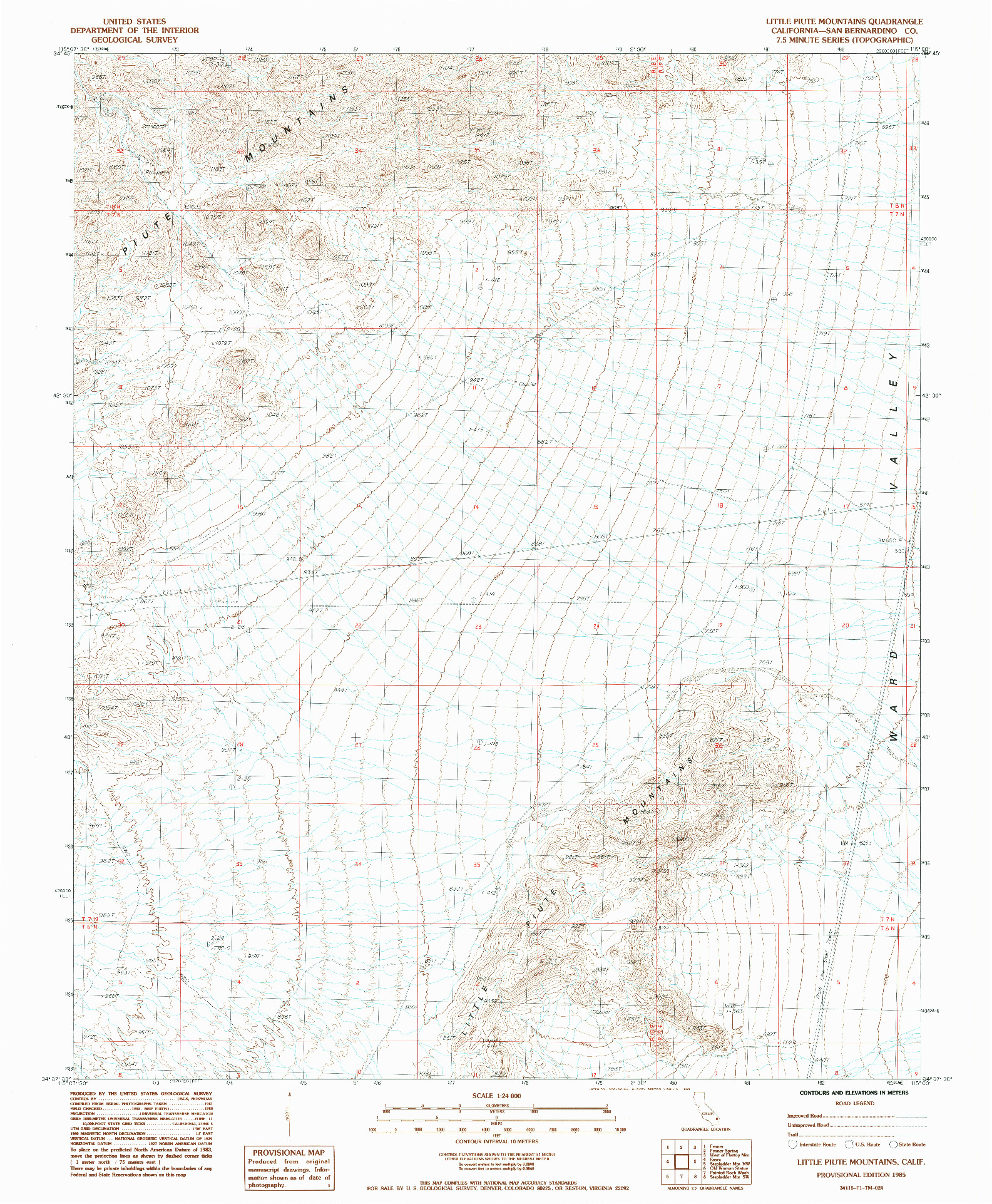 USGS 1:24000-SCALE QUADRANGLE FOR LITTLE PIUTE MOUNTAINS, CA 1985