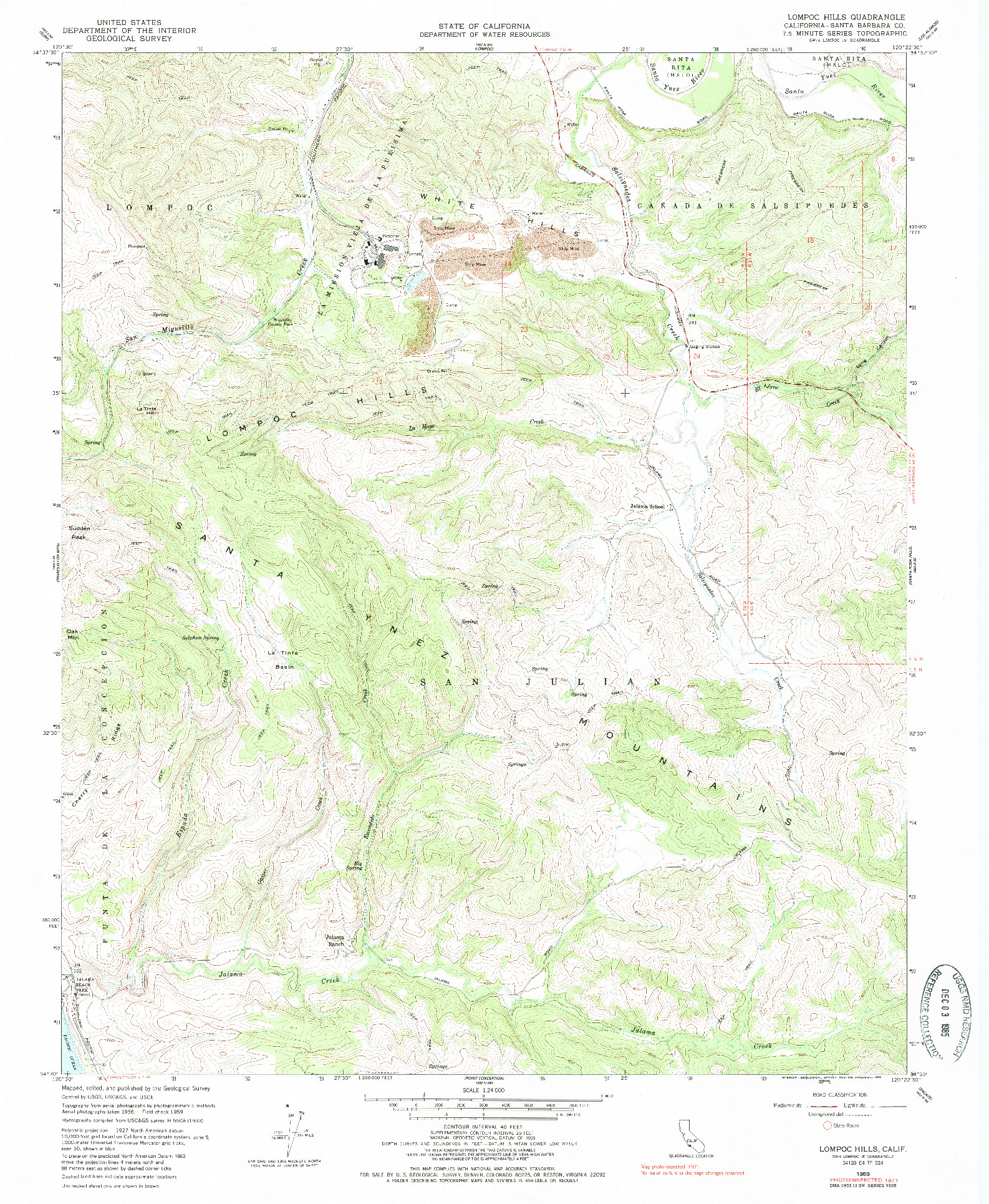 USGS 1:24000-SCALE QUADRANGLE FOR LOMPOC HILLS, CA 1959