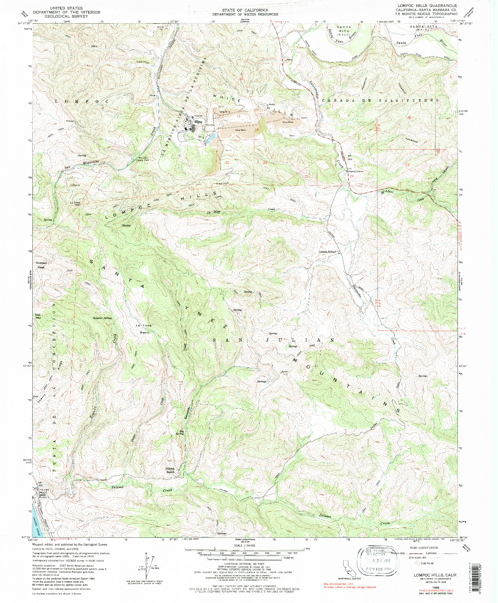 USGS 1:24000-SCALE QUADRANGLE FOR LOMPOC HILLS, CA 1959